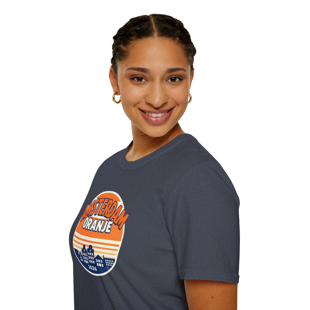 Amsterdam Oranje Vintage Skyline T-Shirt — 2026 Dutch Pride Tee