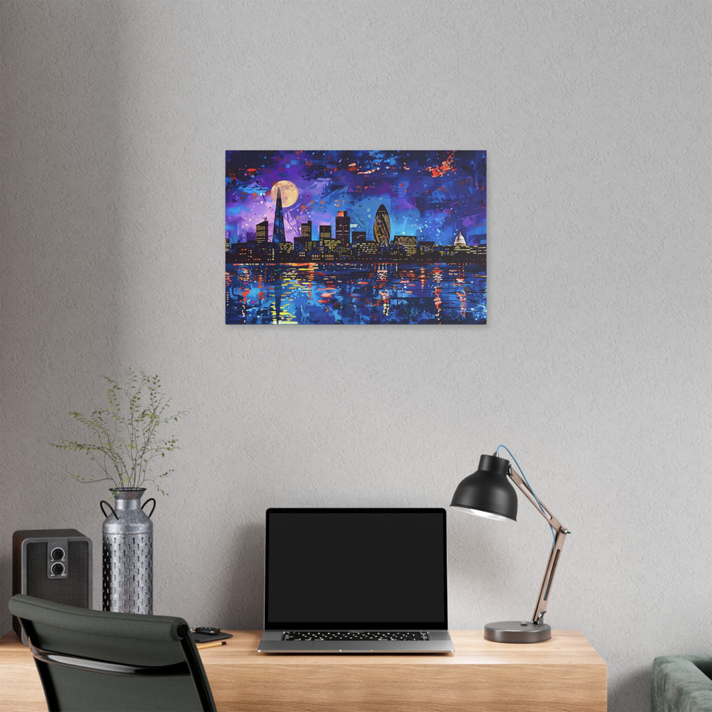 London Skyline Canvas Print – Vibrant Night Cityscape Stretched Wall Art
