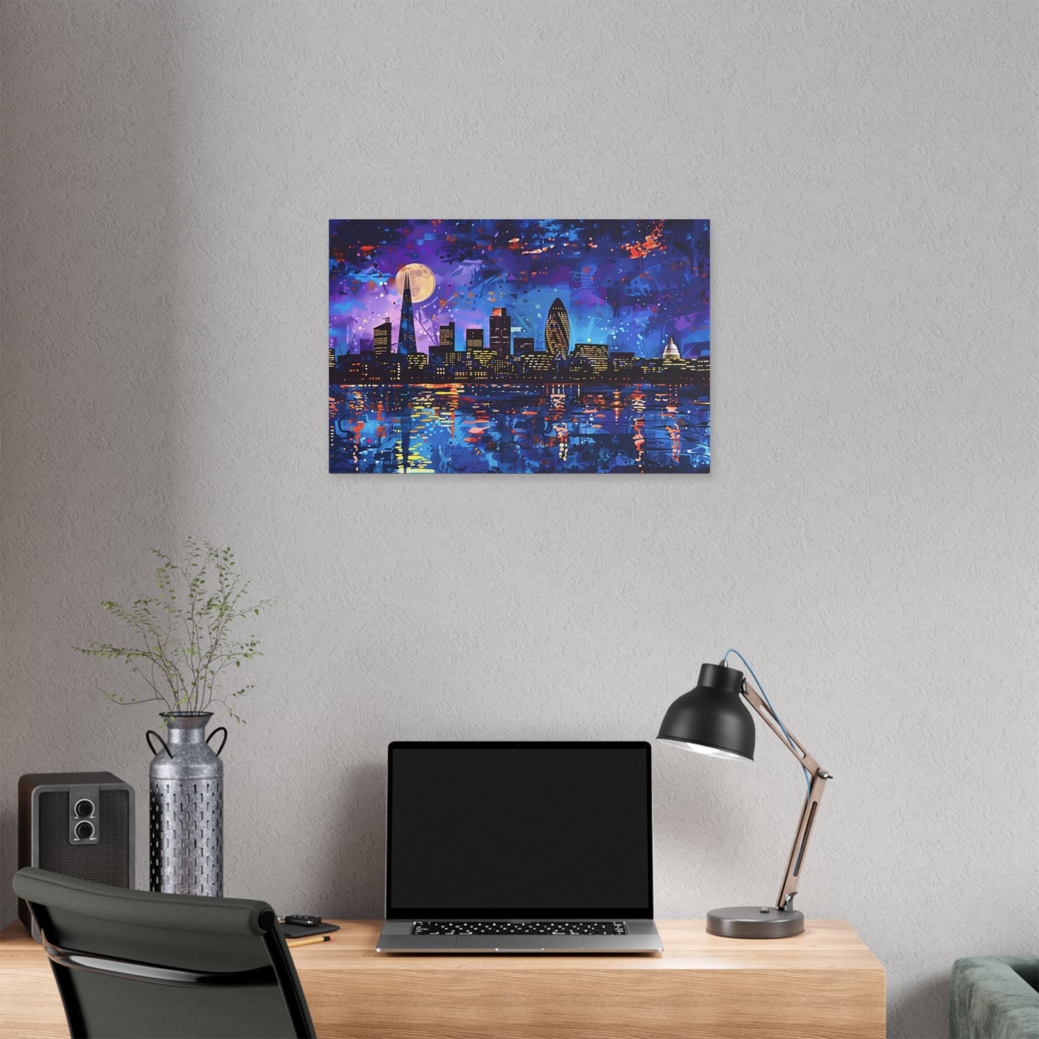 London Skyline Canvas Print – Vibrant Night Cityscape Stretched Wall Art