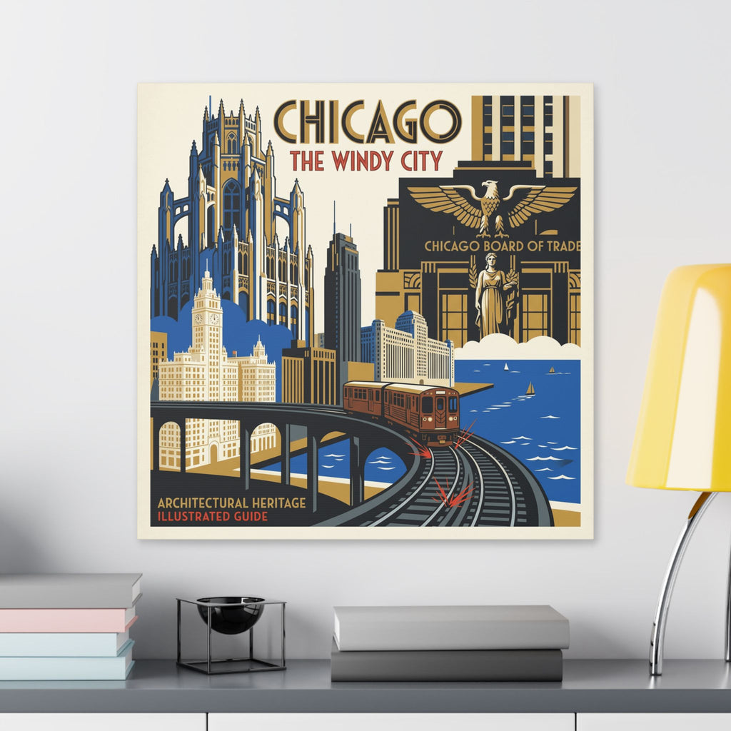 Chicago Vintage Travel Canvas – “Chicago The Windy City” Stretched Wall Art