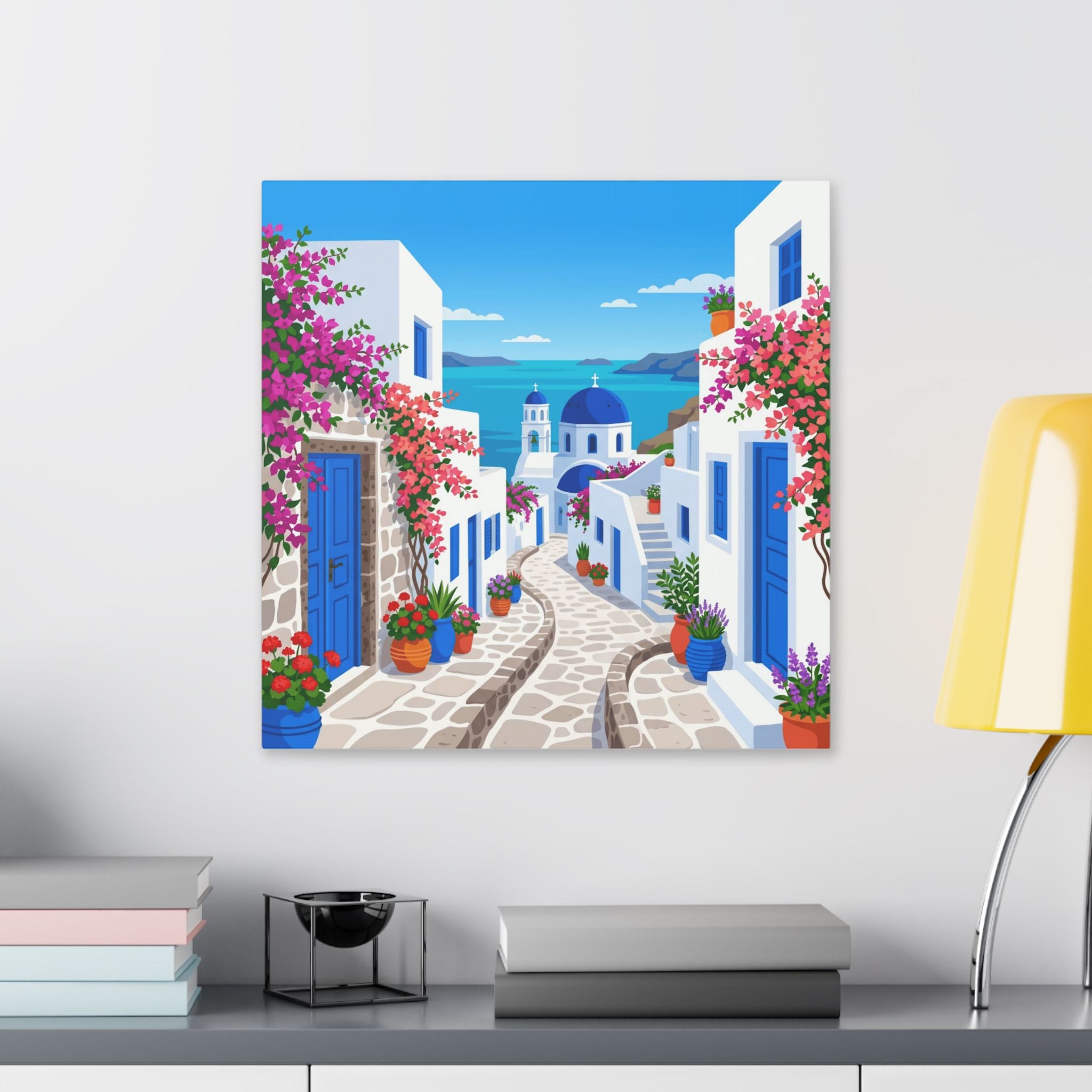 Santorini Seaside Alley Stretched Canvas Print