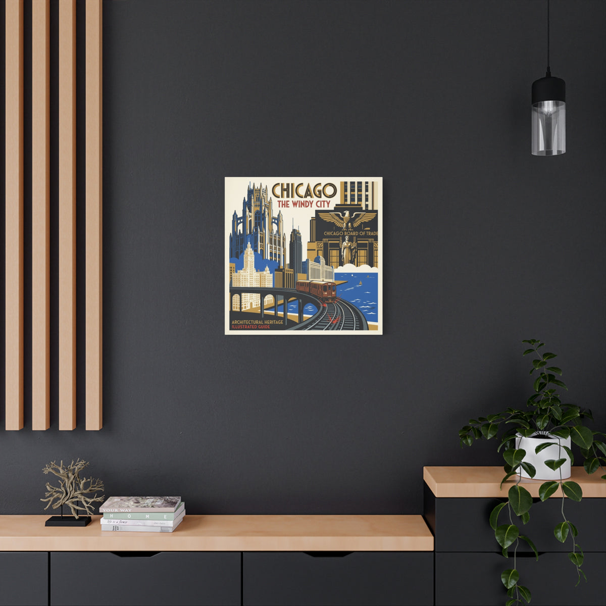 Chicago Vintage Travel Canvas – “Chicago The Windy City” Stretched Wall Art