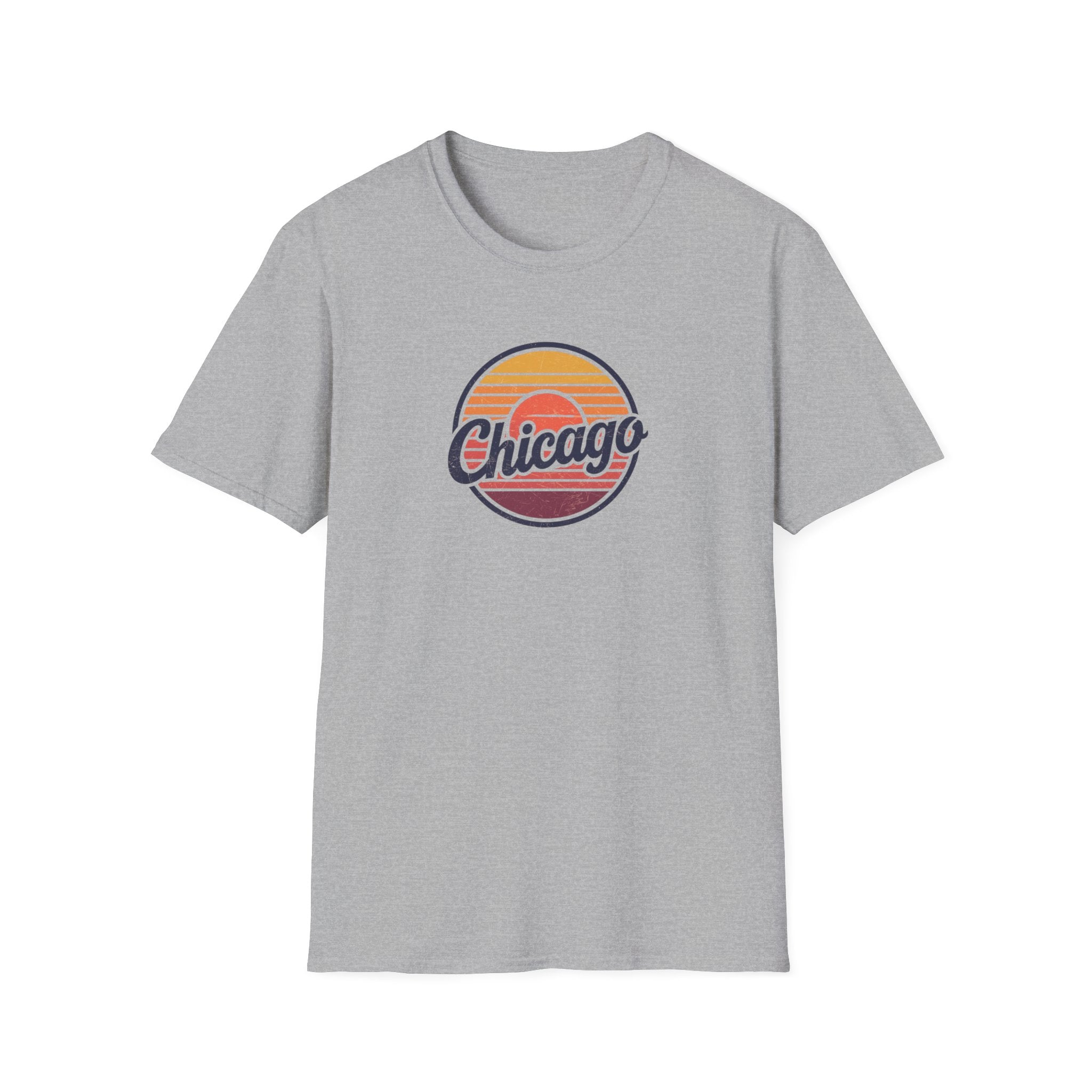 Chicago Retro Sunset T-Shirt | Vintage Script City Design