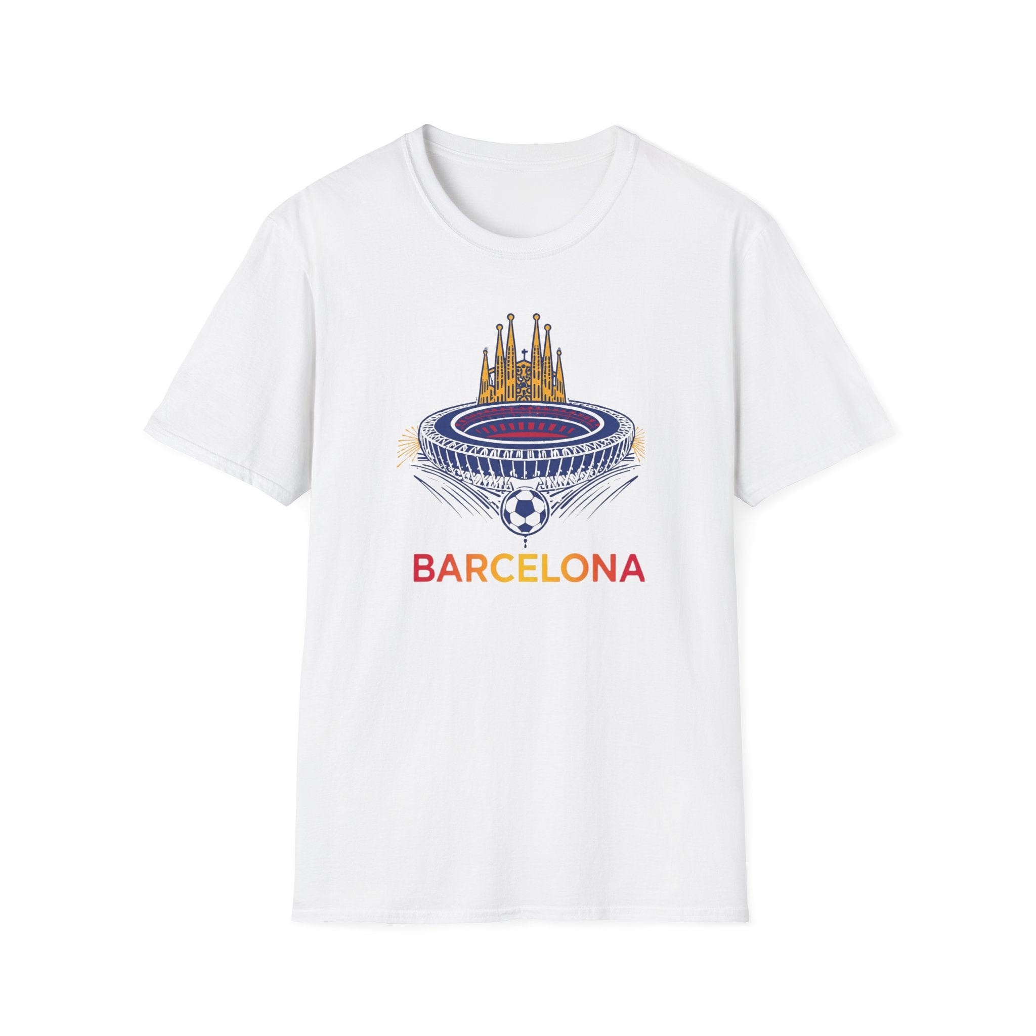 Barcelona Stadium and Sagrada Família Soccer T-Shirt | Football City Design