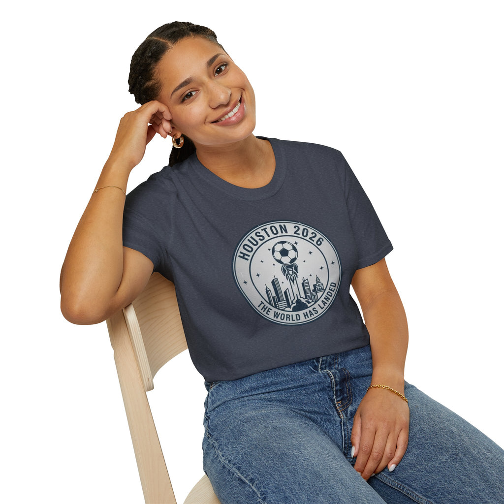 Houston 2026 Soccer Tee — "The World Has Landed" City Crest
