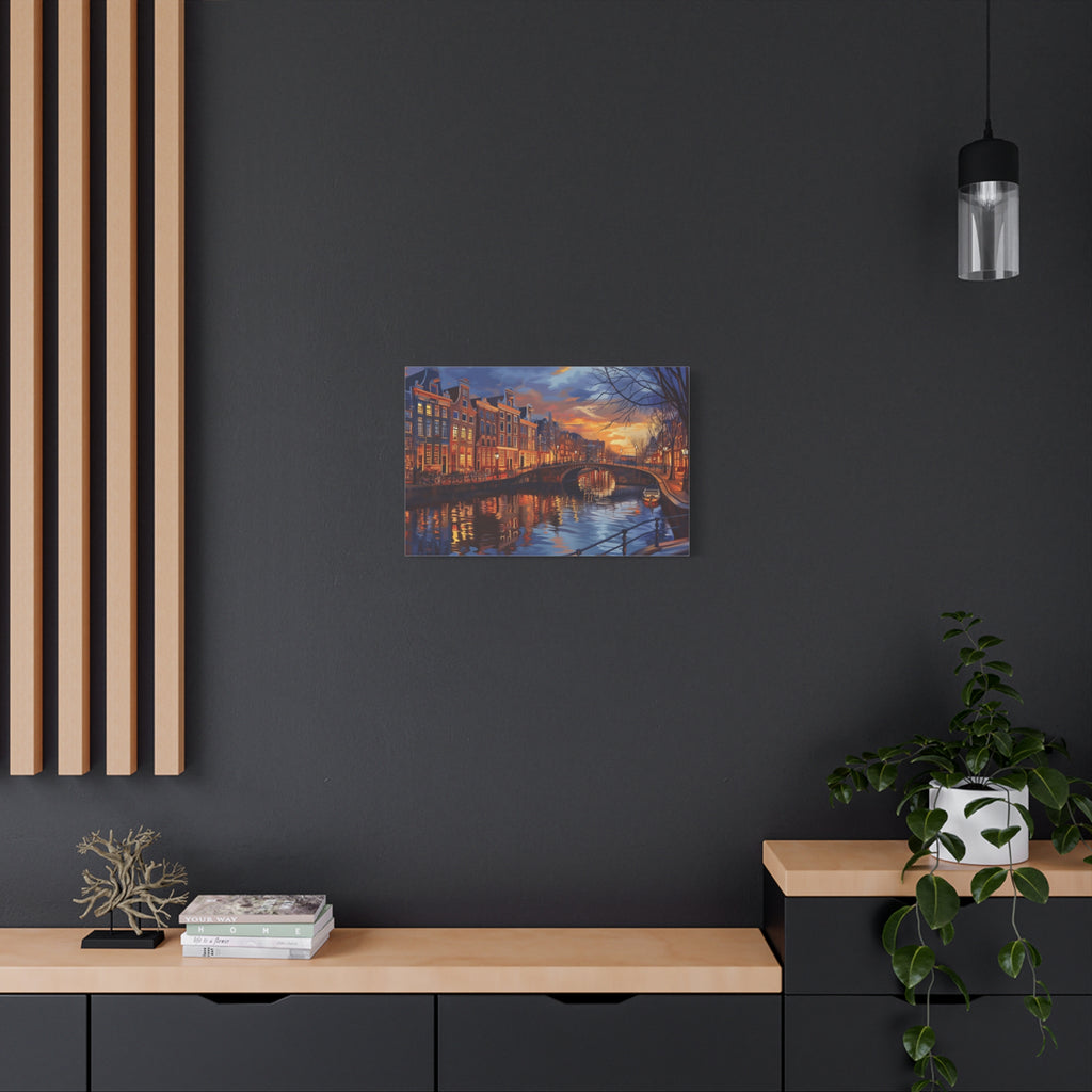 Amsterdam Canal Evening Canvas Print — Sunset Cityscape Wall Art
