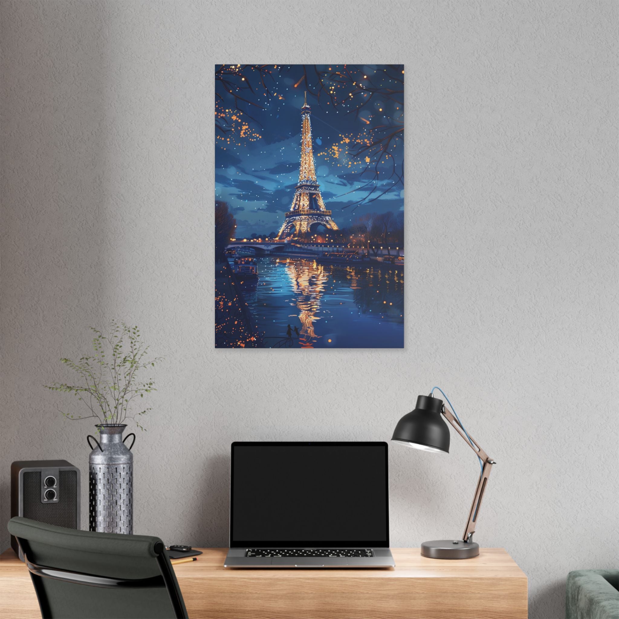 Eiffel Tower Night Canvas — Paris Skyline Stretched Wall Art