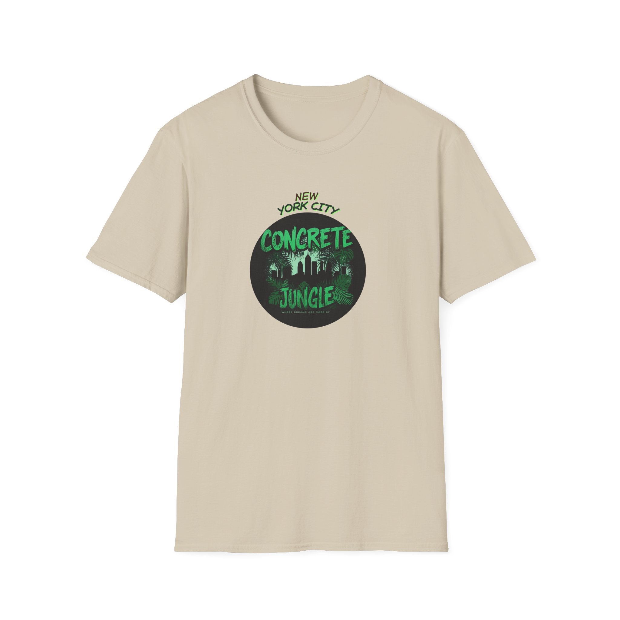 New York City Concrete Jungle T-Shirt | Skyline Silhouette, Green Badge