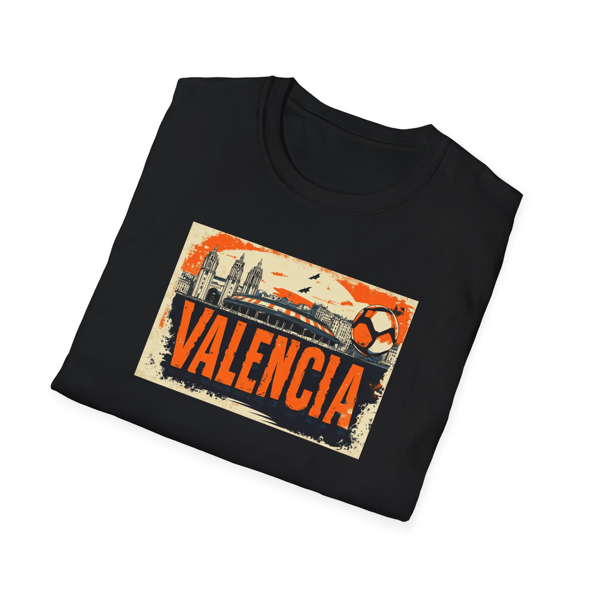 Valencia Vintage Soccer Graphic T-Shirt | City Skyline, Football Art