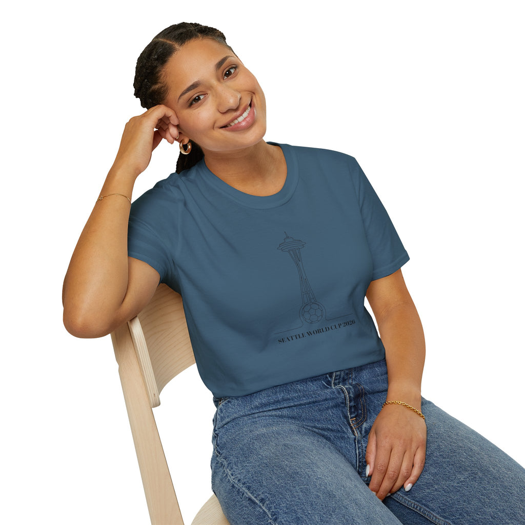 Seattle Space Needle Sketch T-Shirt — Minimalist 'Seattle World Cup 2026' Souvenir Tee