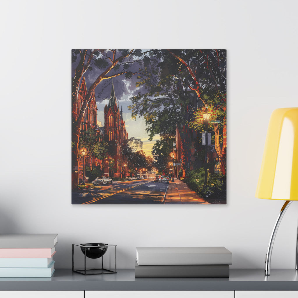 Atlanta Sweet Auburn District - Sunset Church Street Canvas Print — Urban Evening Landscape Wall Art