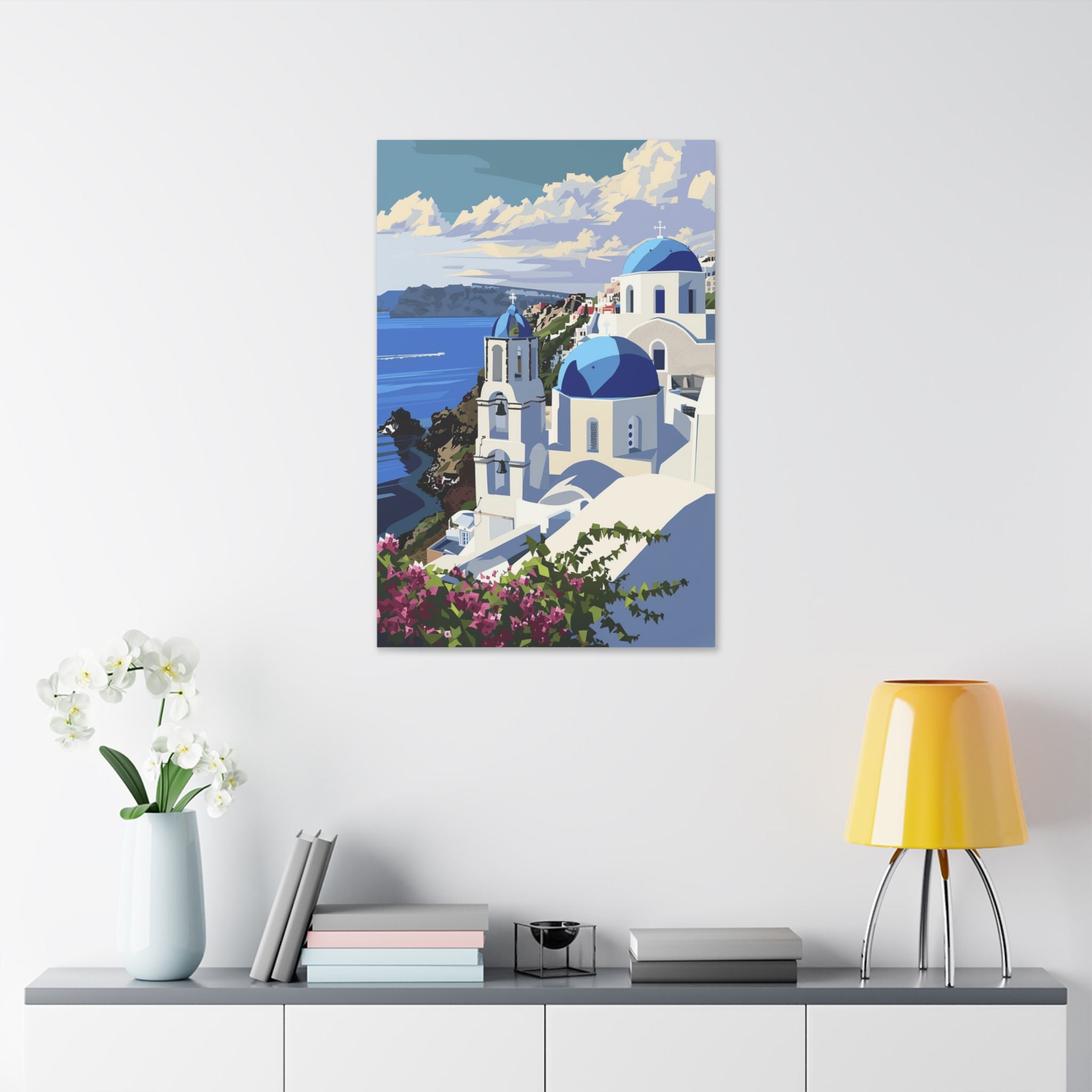 Santorini Seaside Canvas Print — Blue Dome Greece Wall Art