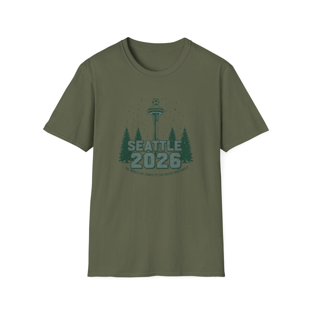 Seattle 2026 Souvenir T-Shirt — Space Needle & Pine Trees Travel Tee
