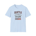 Seattle T-Shirt — "This City Runs on Caffeine and Chaos"
