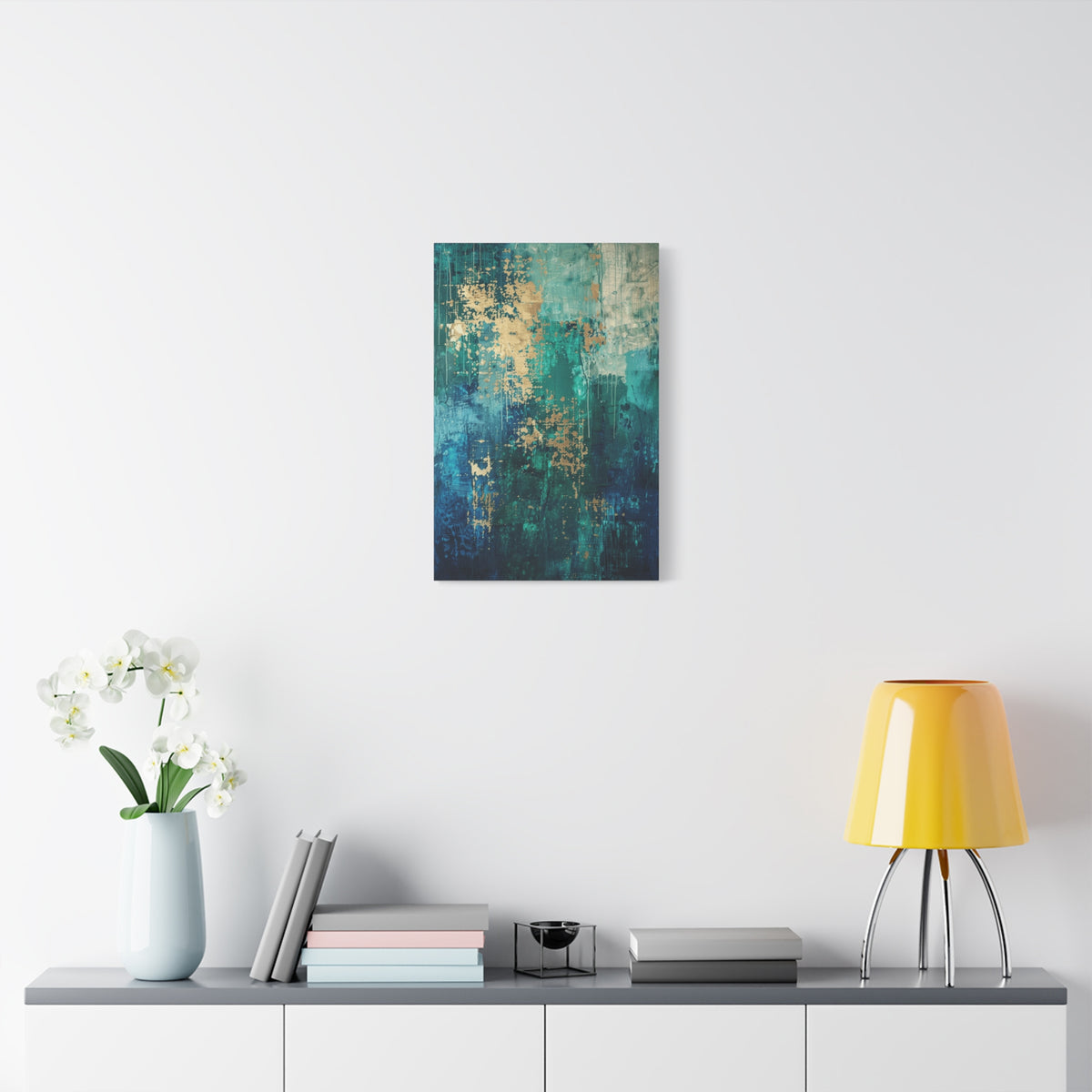 Abstract Teal & Gold Canvas Art  inspired by Vienna – Modern Stretched Wall Art