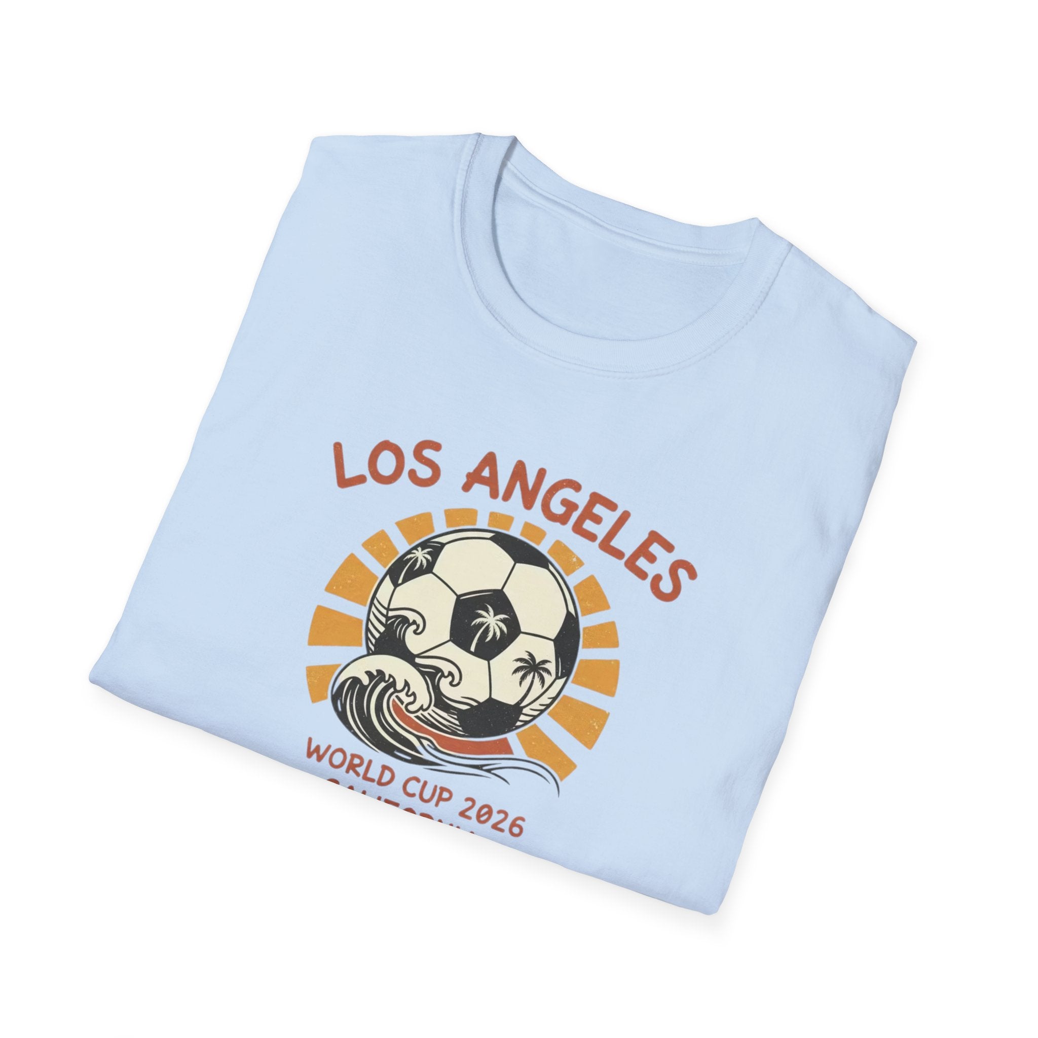 Los Angeles World Cup 2026 Soccer T-Shirt — Retro Sunset Ball Design