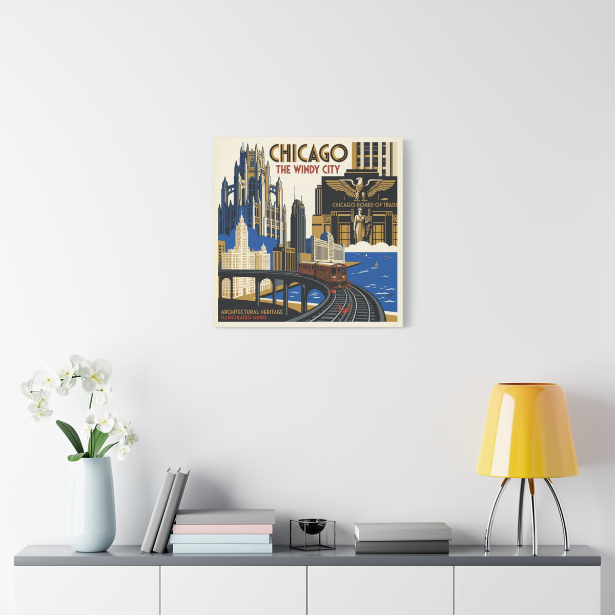 Chicago Vintage Travel Canvas – “Chicago The Windy City” Stretched Wall Art