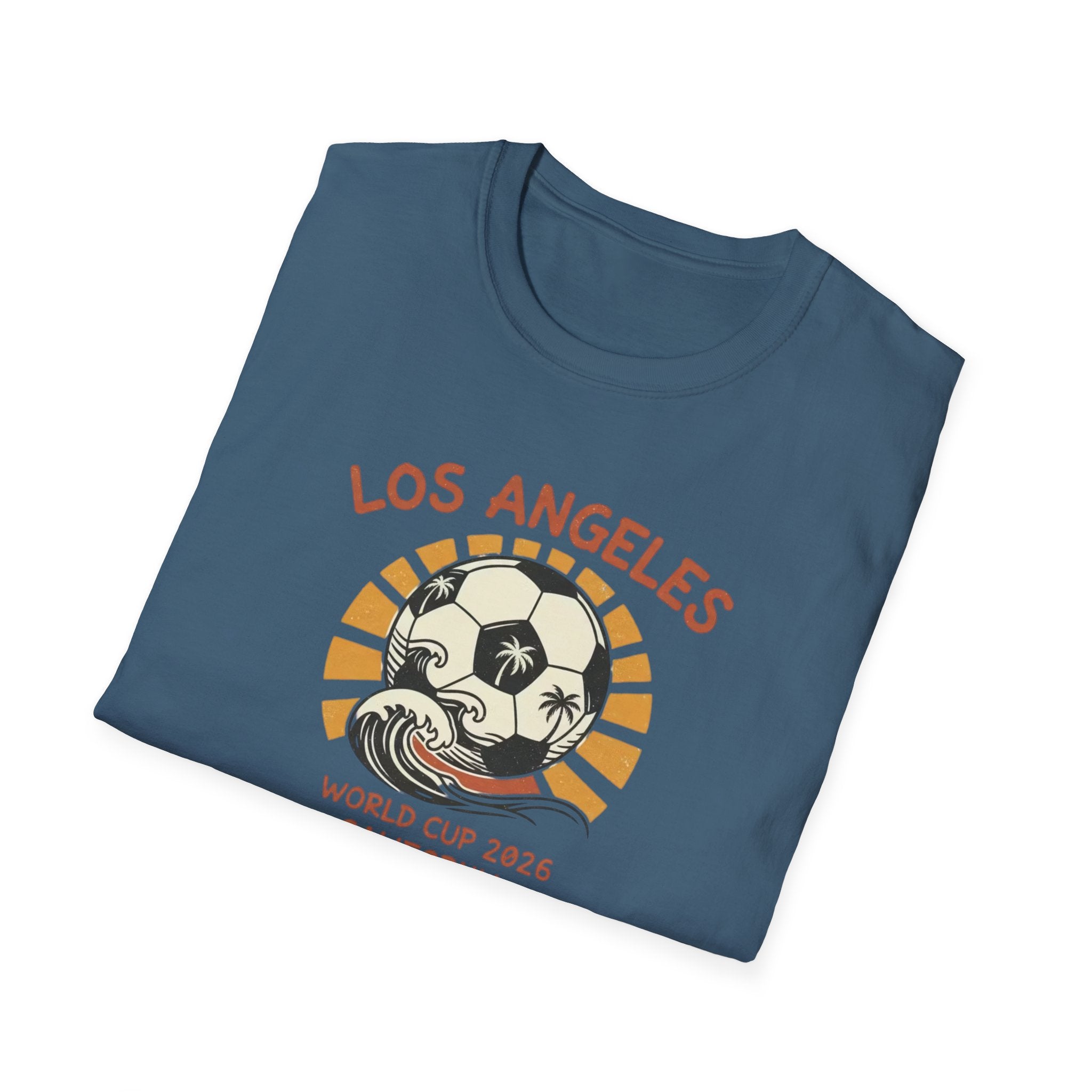 Los Angeles World Cup 2026 Soccer T-Shirt — Retro Sunset Ball Design