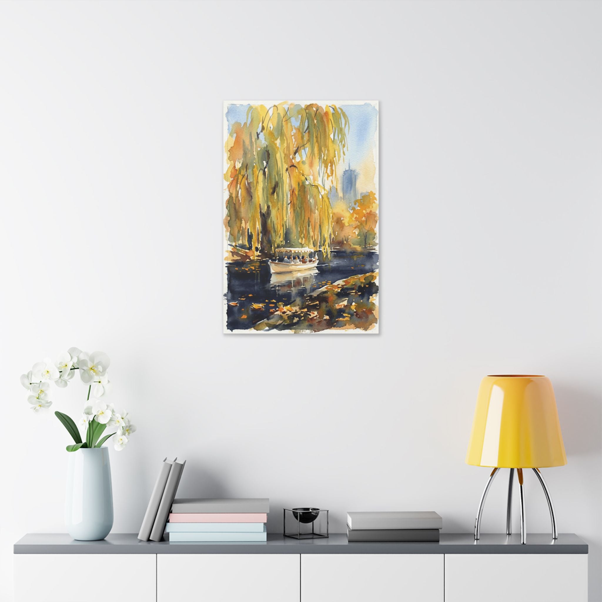 Boston Public Garden - New England - Hancock Tower - Autumn Willow Boat Canvas