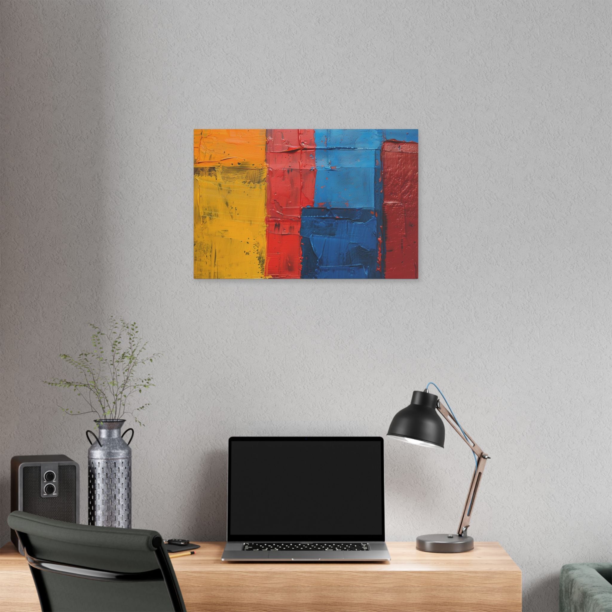 Barcelona and Catalan Artistic Heritage Abstract Color Block Canvas Print — Bold Red, Blue & Yellow Modern Wall Art