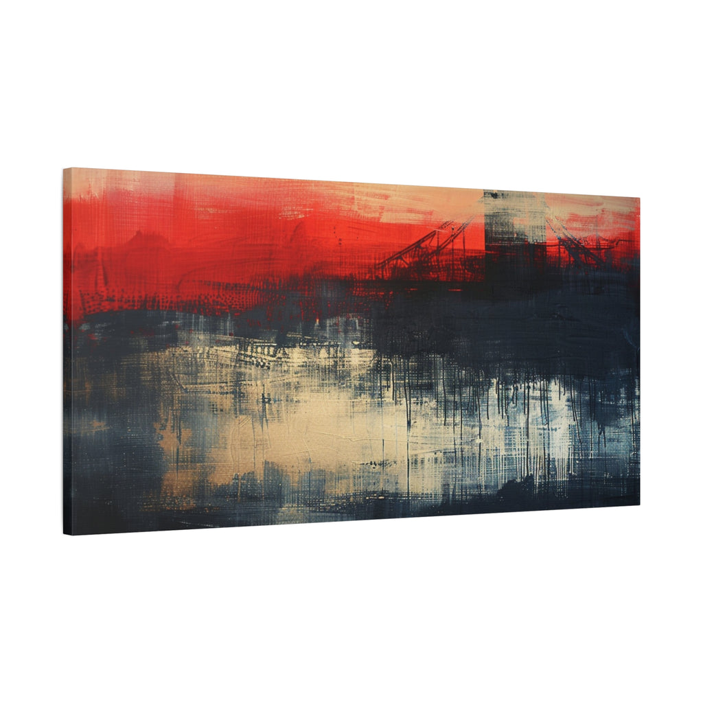 Abstract London Bridge Canvas Wall Art – Red & Navy Stretched Painting