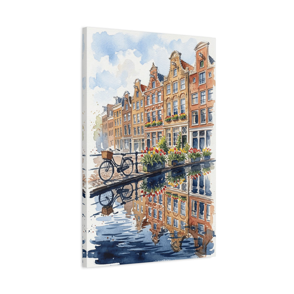 Amsterdam Canal Bicycle - Classic Stretched Canvas Wall Art