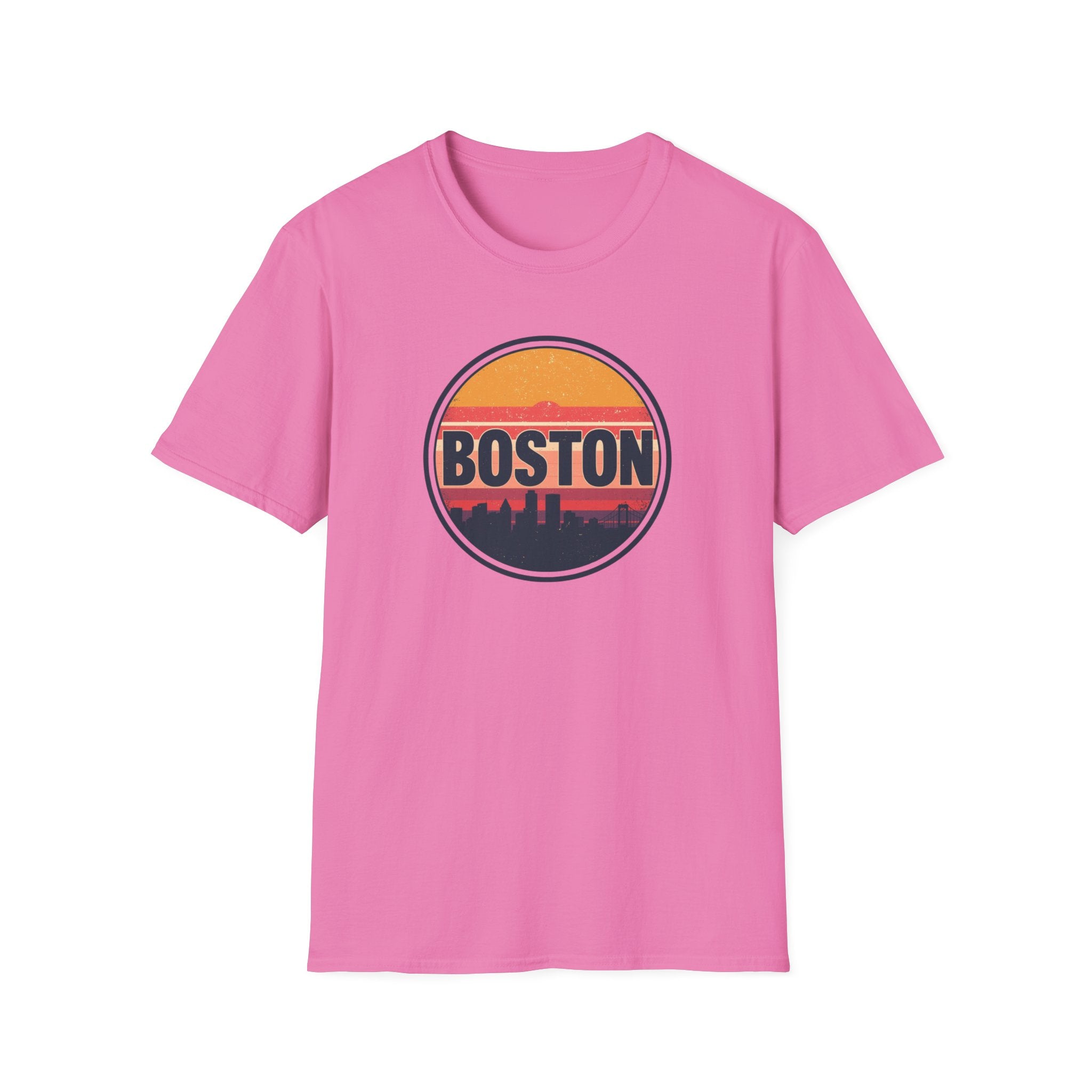 Boston Skyline Circle T‑Shirt — Retro Sunset City Graphic