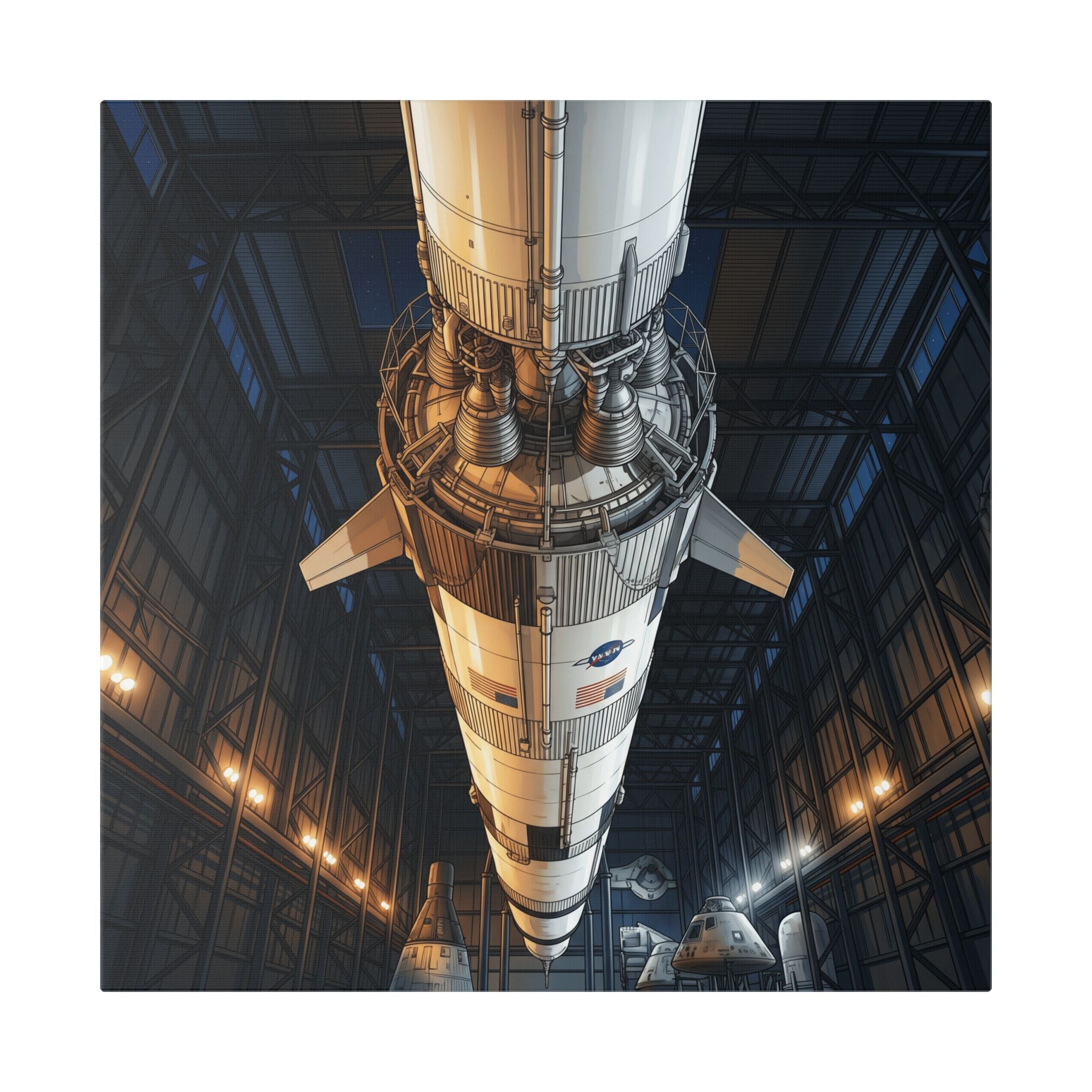 Spacecraft Rocket Canvas Print — Vintage NASA Saturn V Hangar Wall Art