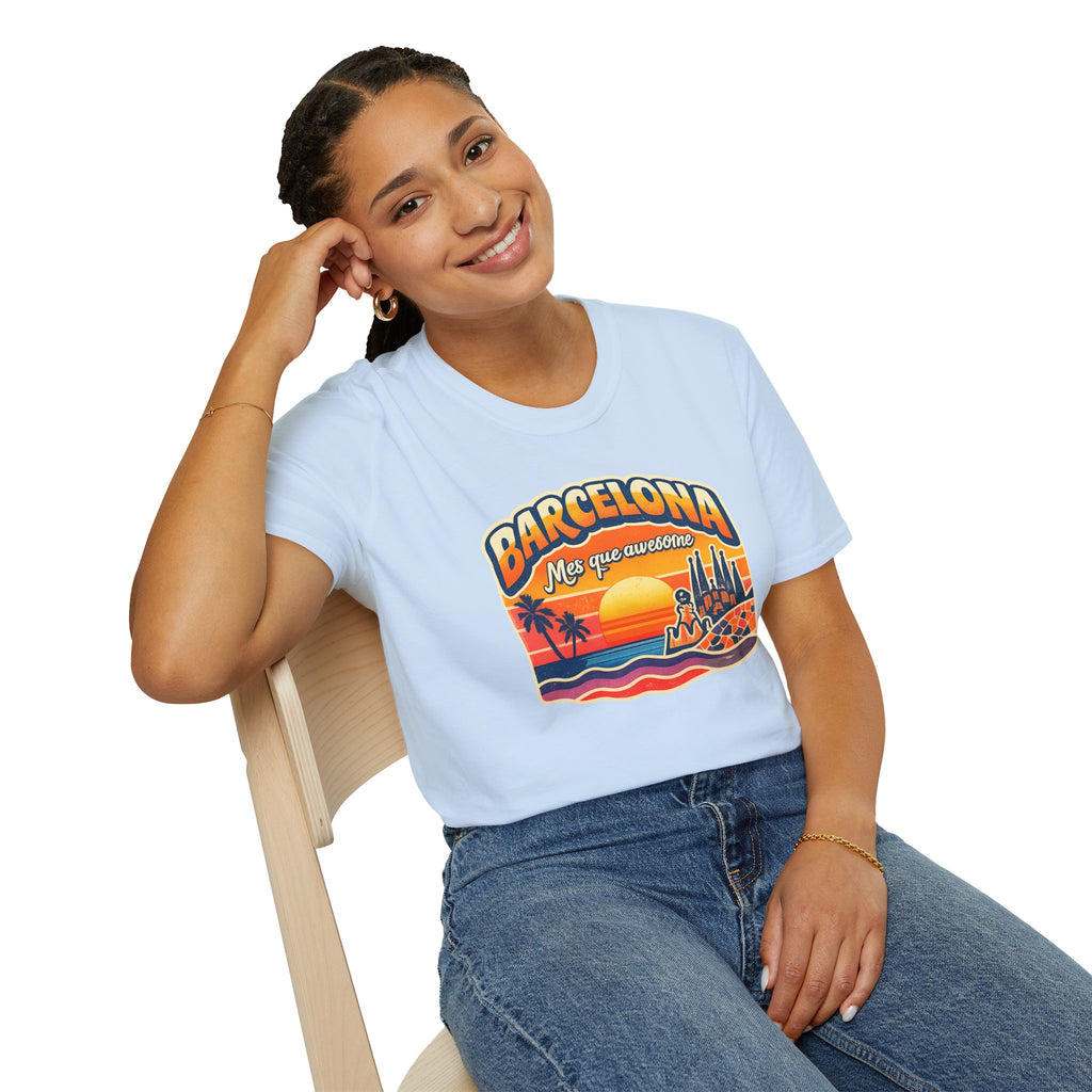 Barcelona Sunset Graphic T-Shirt — "Barcelona Más que un sueño" Vintage Beach Tee