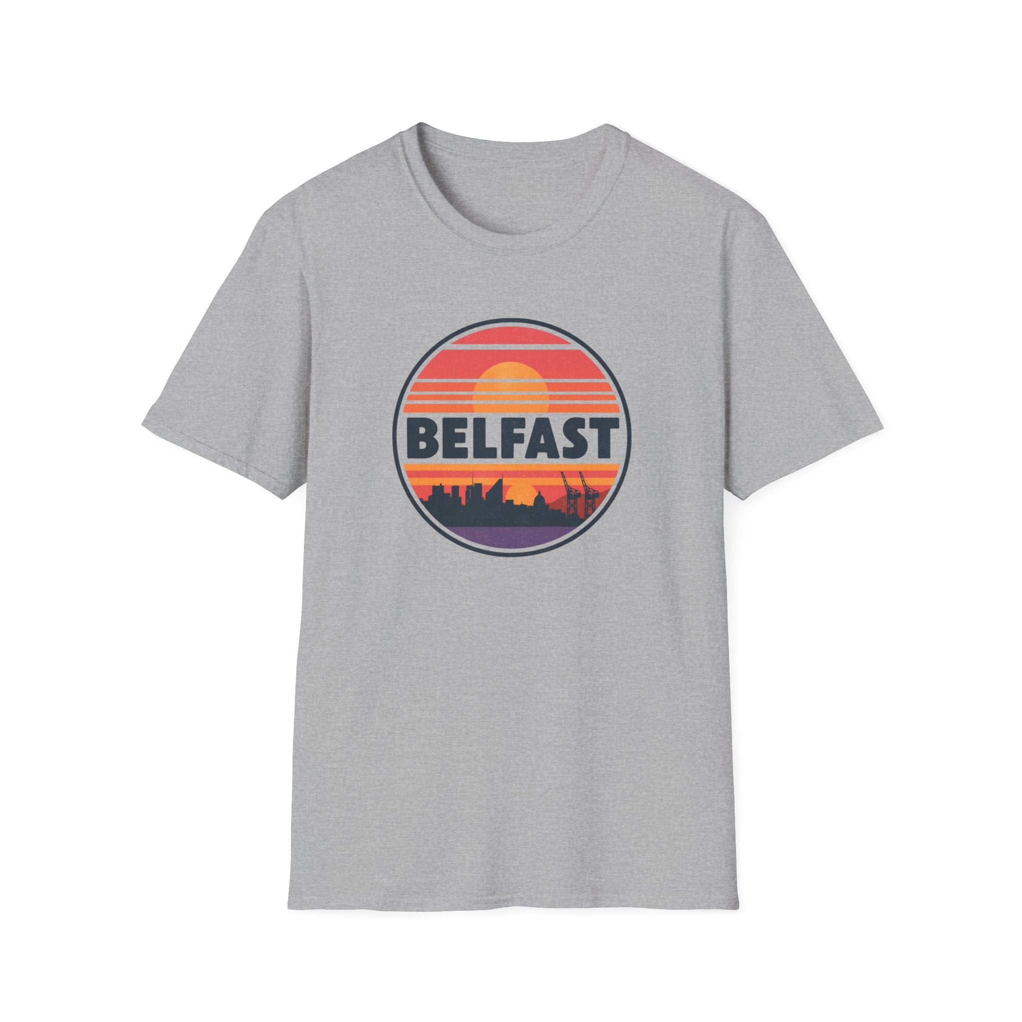 Belfast Sunset T-Shirt — Retro Skyline Graphic Tee