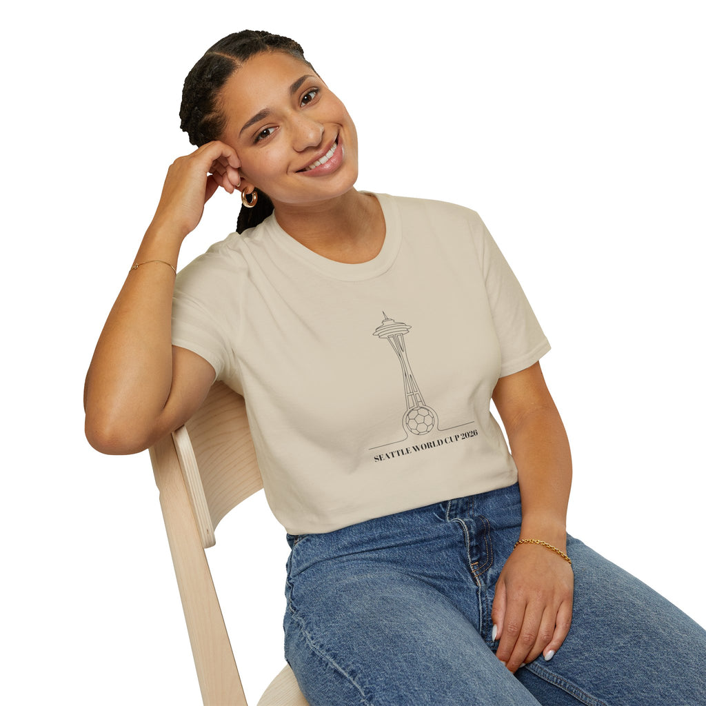 Seattle Space Needle Sketch T-Shirt — Minimalist 'Seattle World Cup 2026' Souvenir Tee