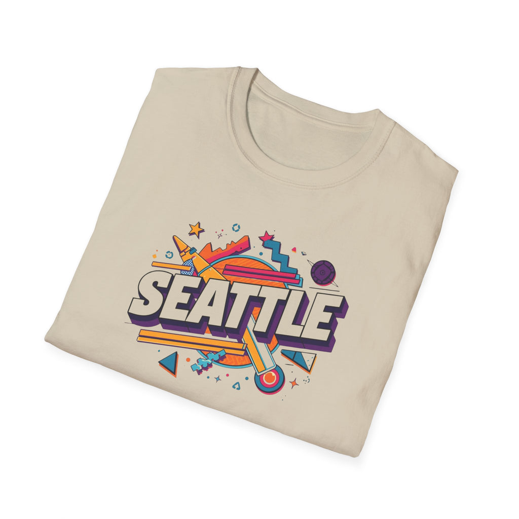 Seattle Retro Graphic T-Shirt — Colorful City Skyline Design