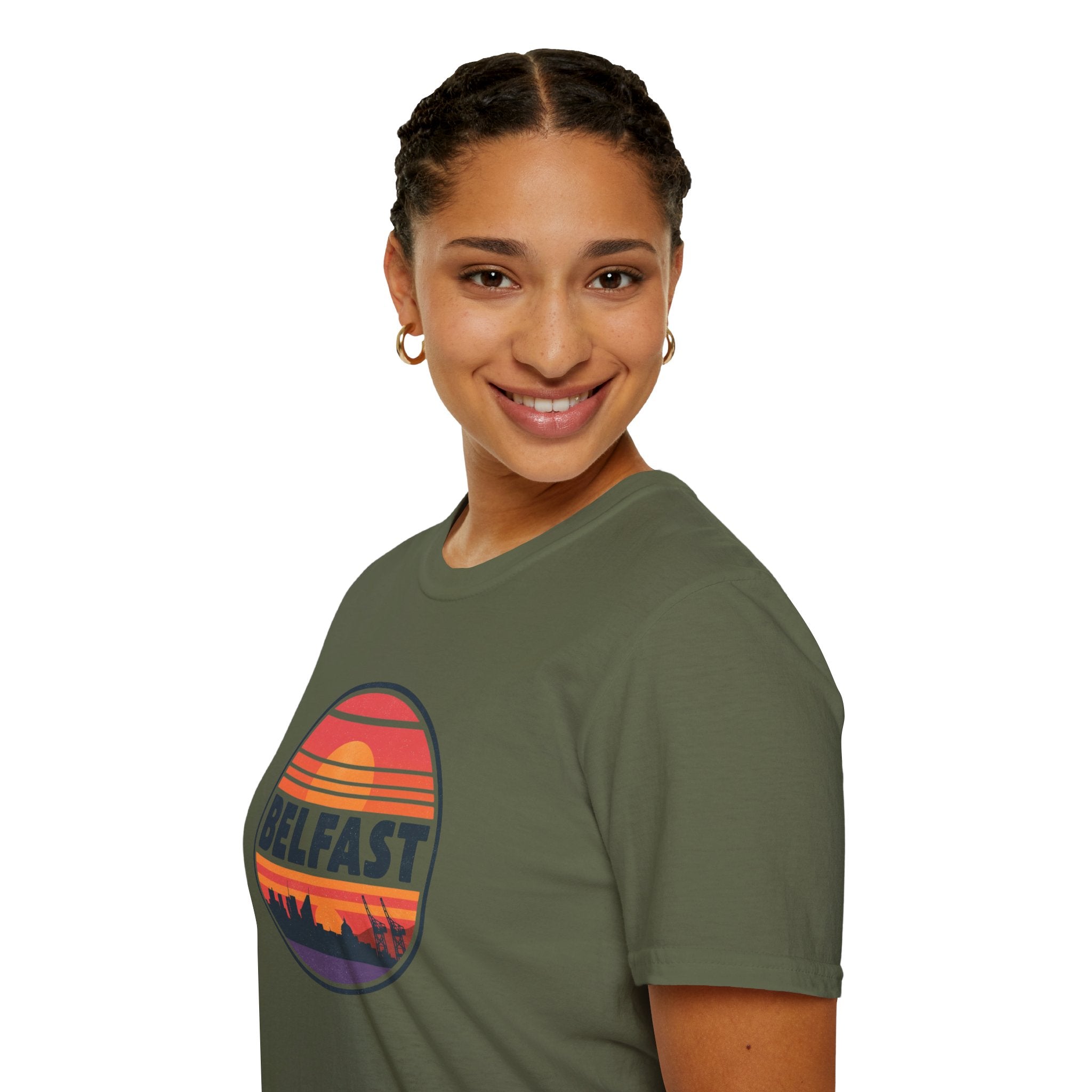 Belfast Sunset T-Shirt — Retro Skyline Graphic Tee
