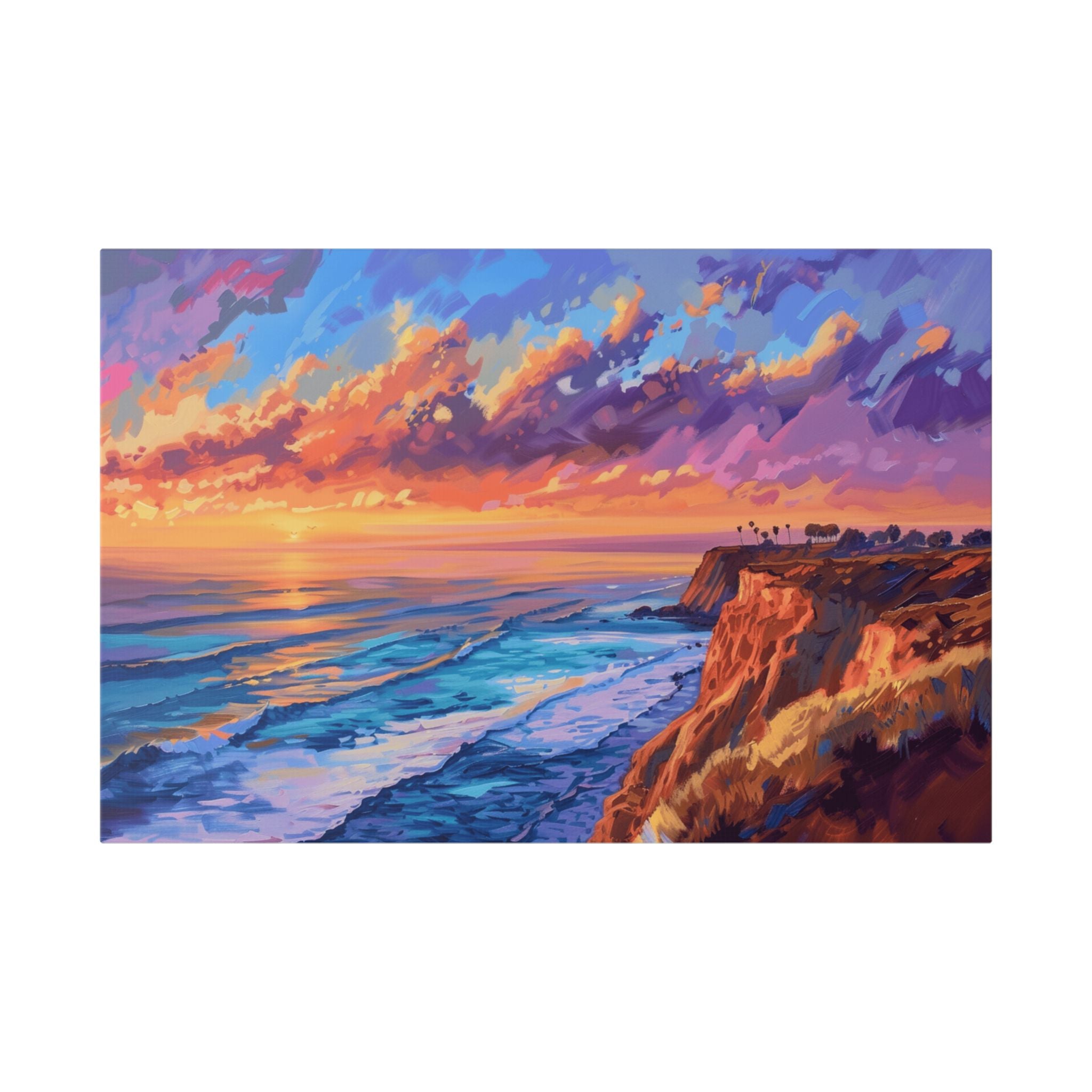 San Diego - La Jolla Cove Coastline - Sunset Cliff Canvas Wall Art — Vibrant Coastal Landscape Print