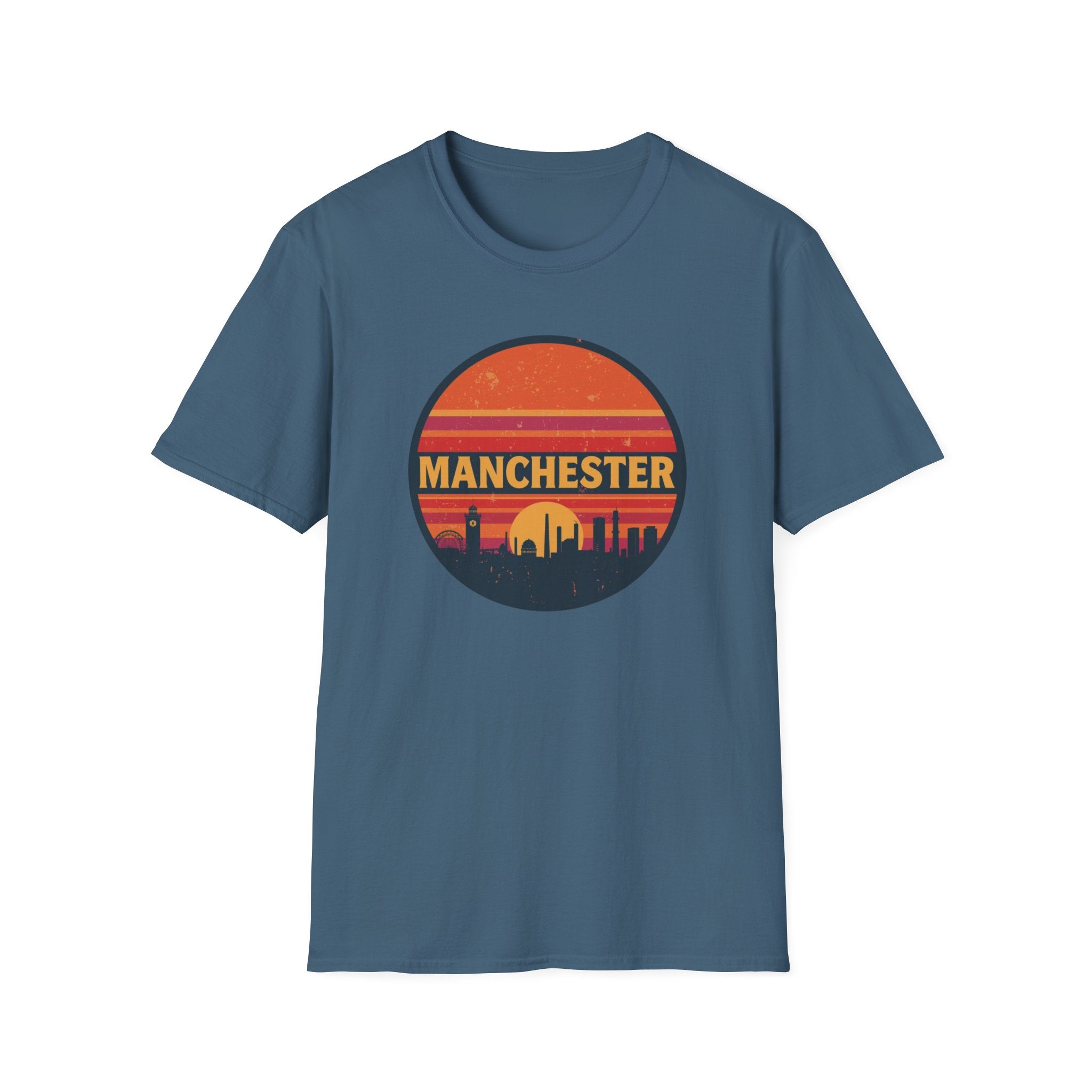 Manchester Sunset T-Shirt — Retro City Skyline Tee