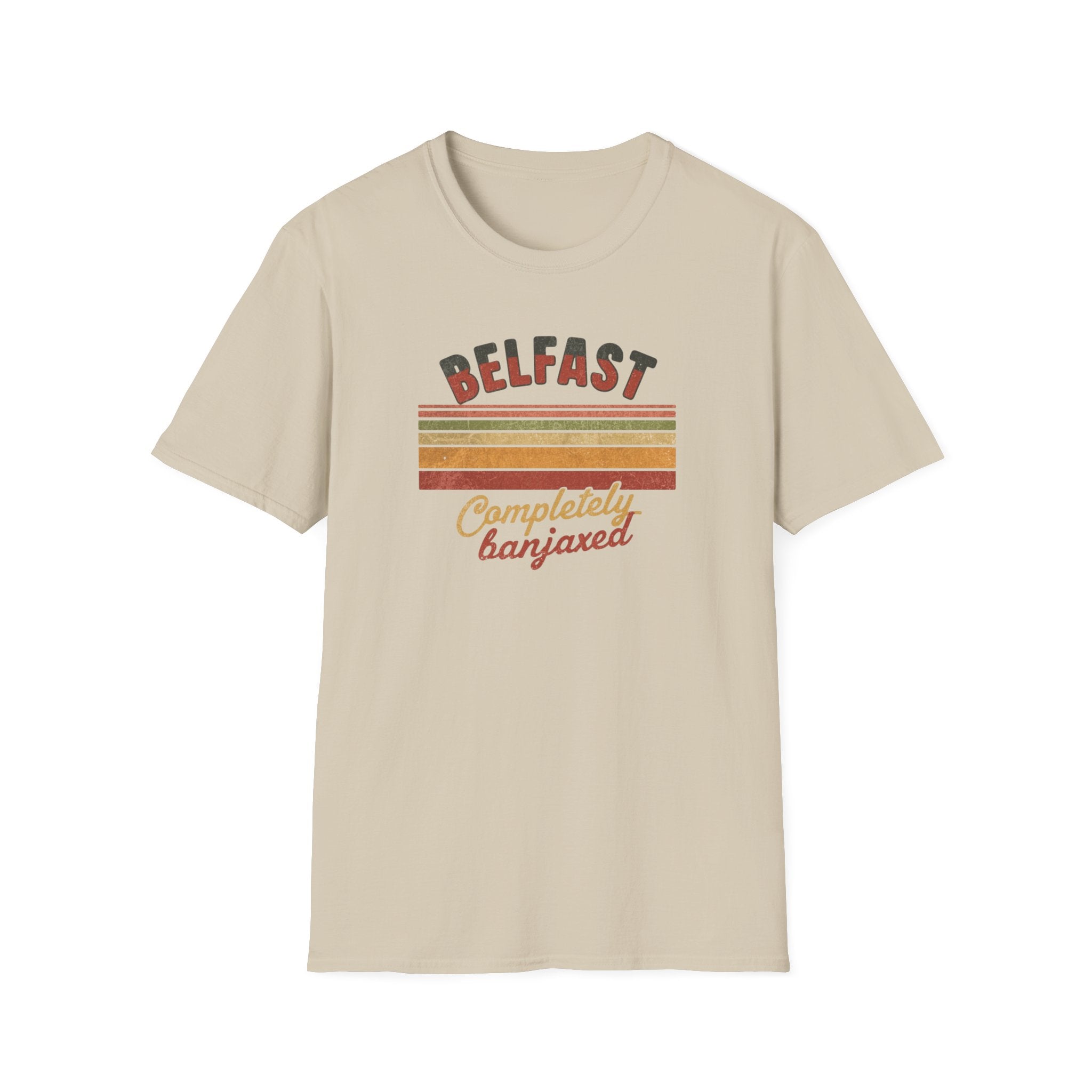 Belfast 'Completely Banjaxed' Retro Stripe T-Shirt — Vintage Irish Humor Tee