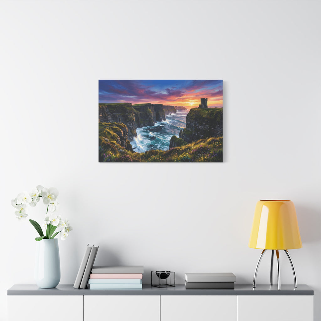 Cliffs of Moher - Ireland - Sunset Canvas Wall Art — Dramatic Coastal Landscape Stretched Canvas