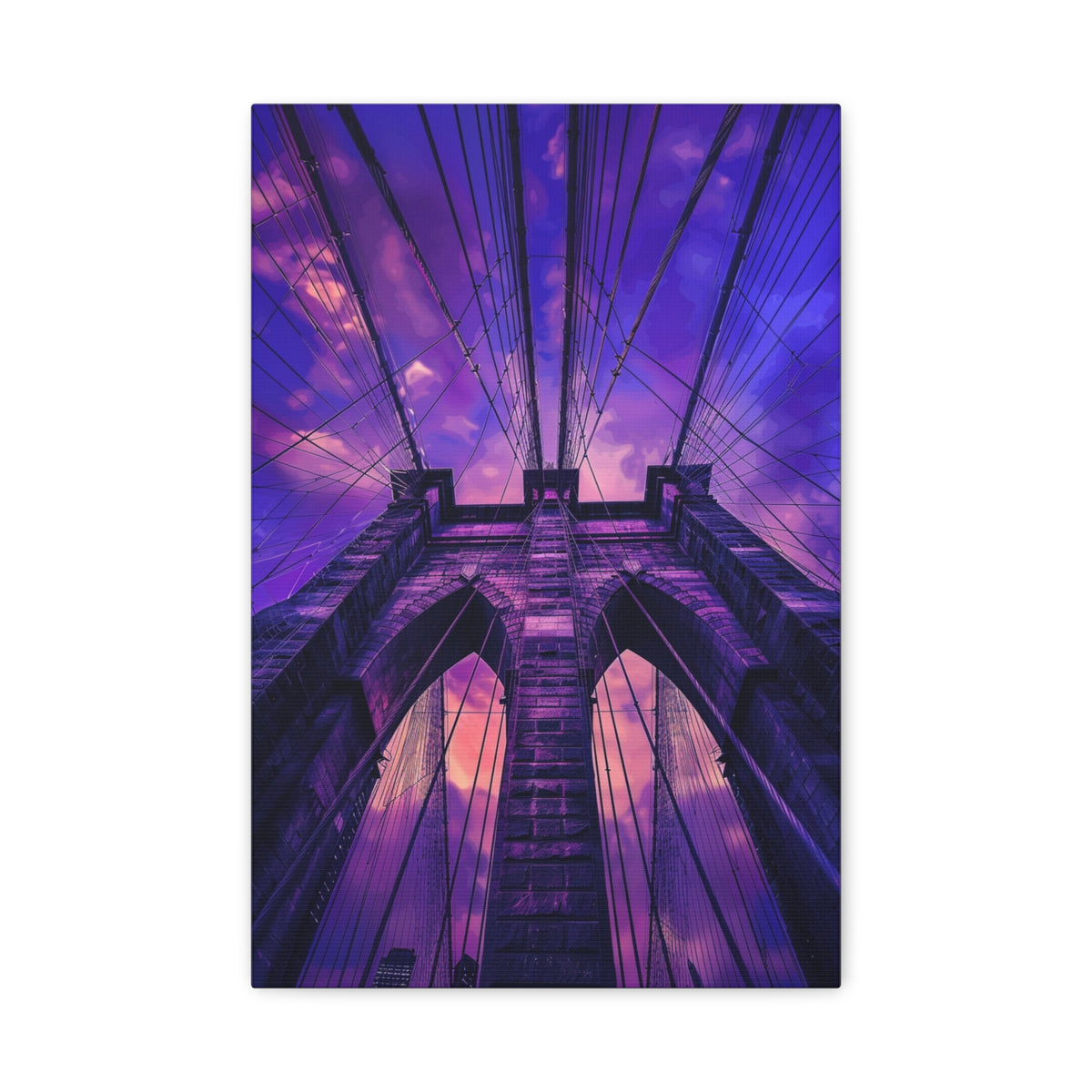 Brooklyn Bridge Sunset Canvas — Purple Sky Stretched Wall Art