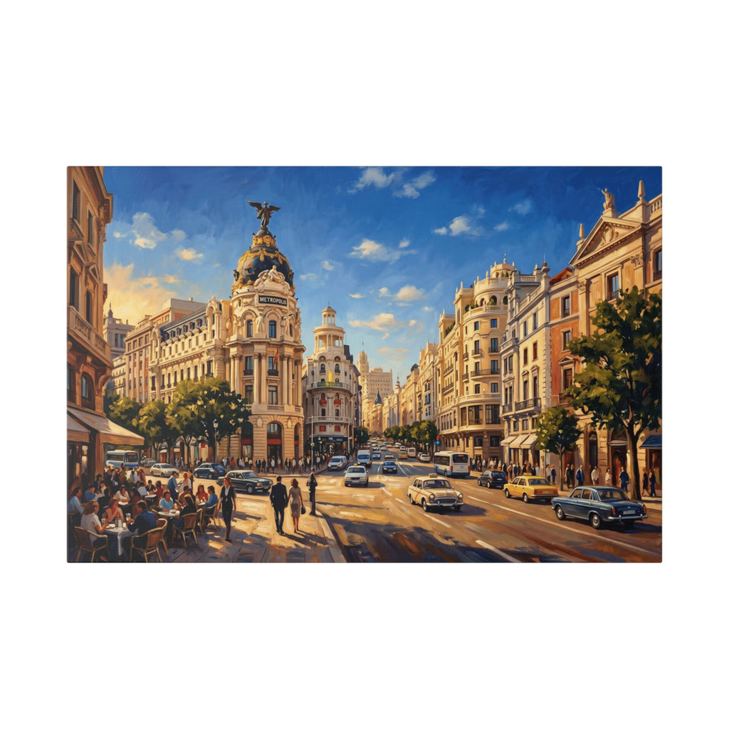 Madrid Cityscape Canvas Print — Vintage Gran Vía Street Wall Art