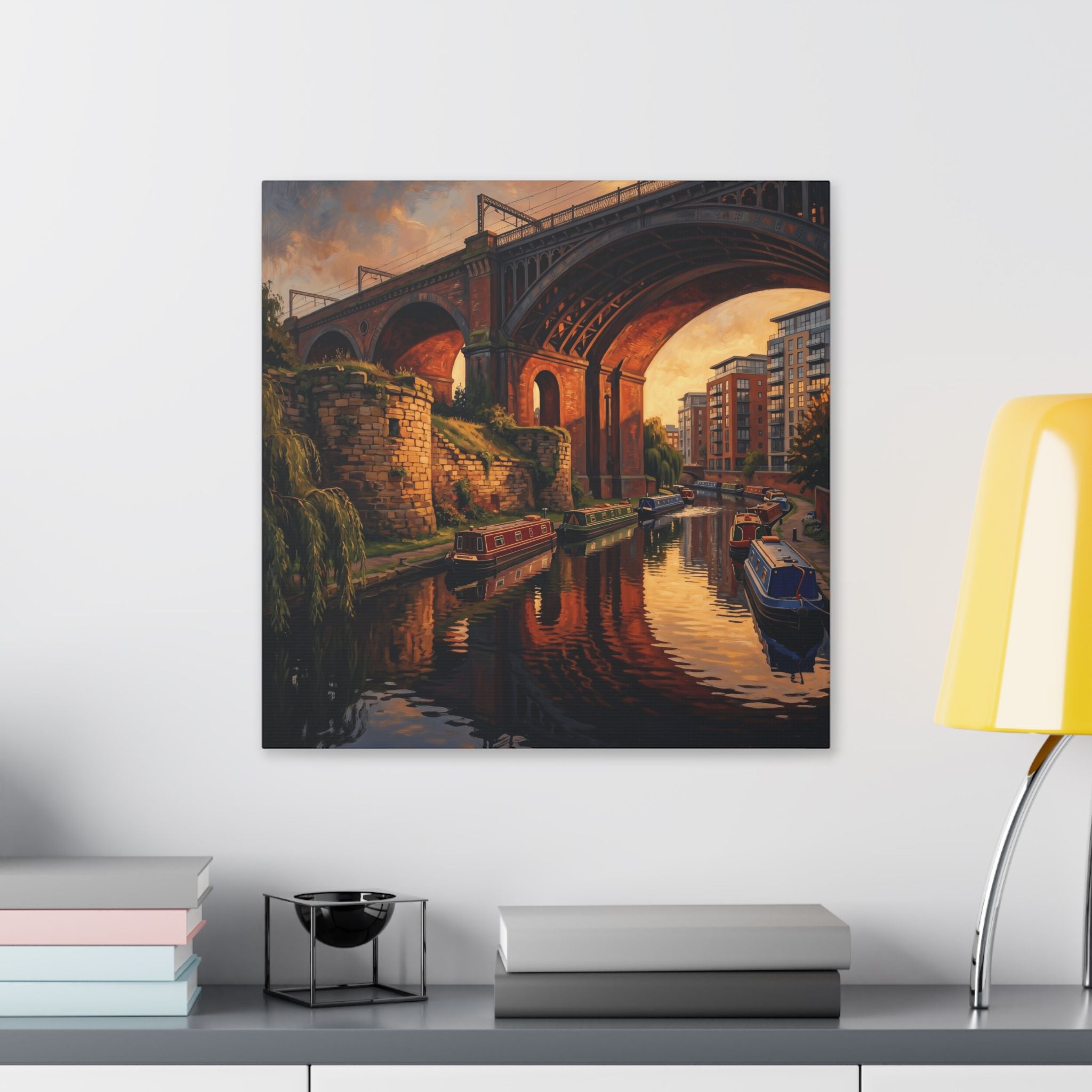 Manchester Castlefield Roman Fort and Victorian Bridge - Bridged Canal Sunset Canvas