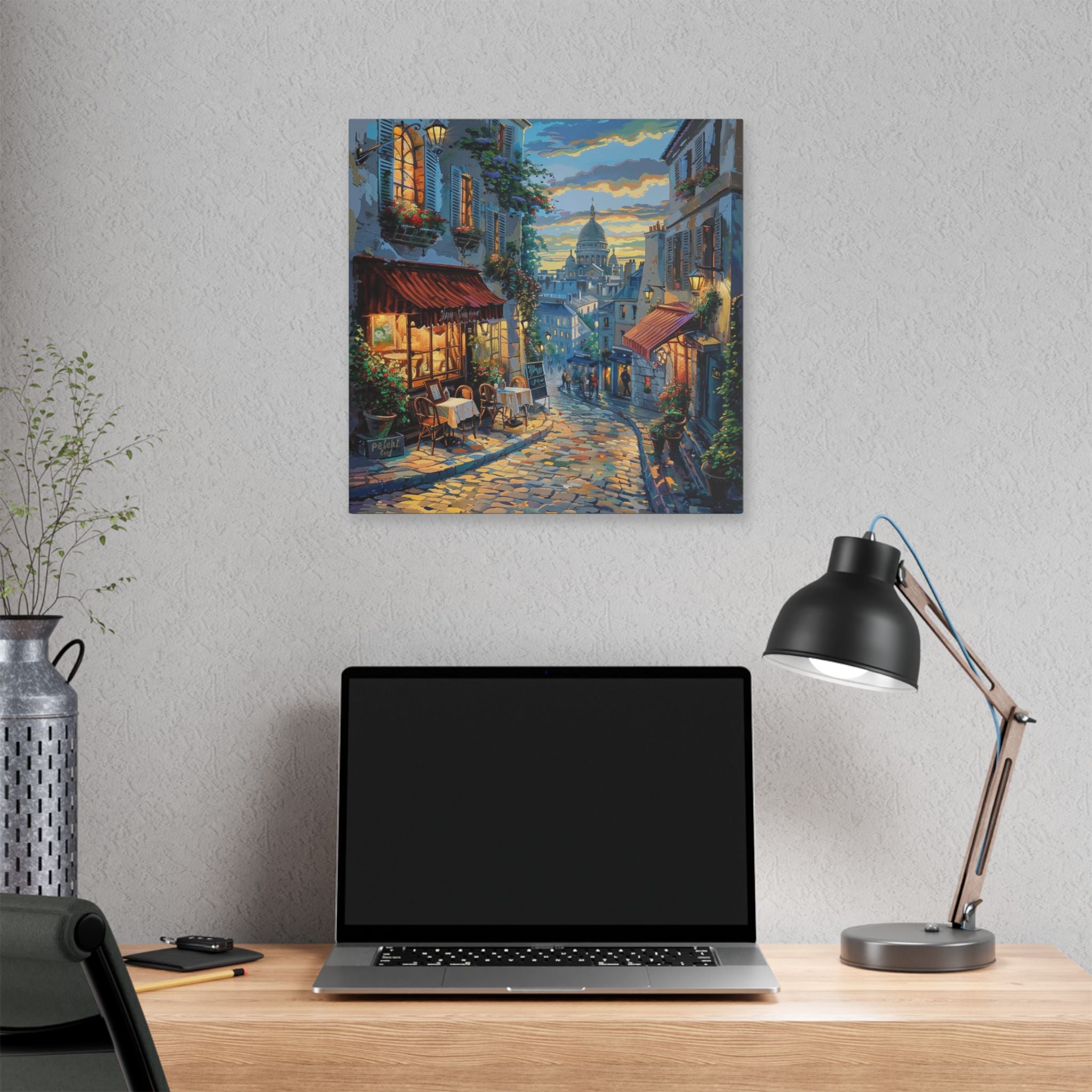 Paris Evening Street Canvas Wall Art — Cozy Café Cityscape Stretched Canvas