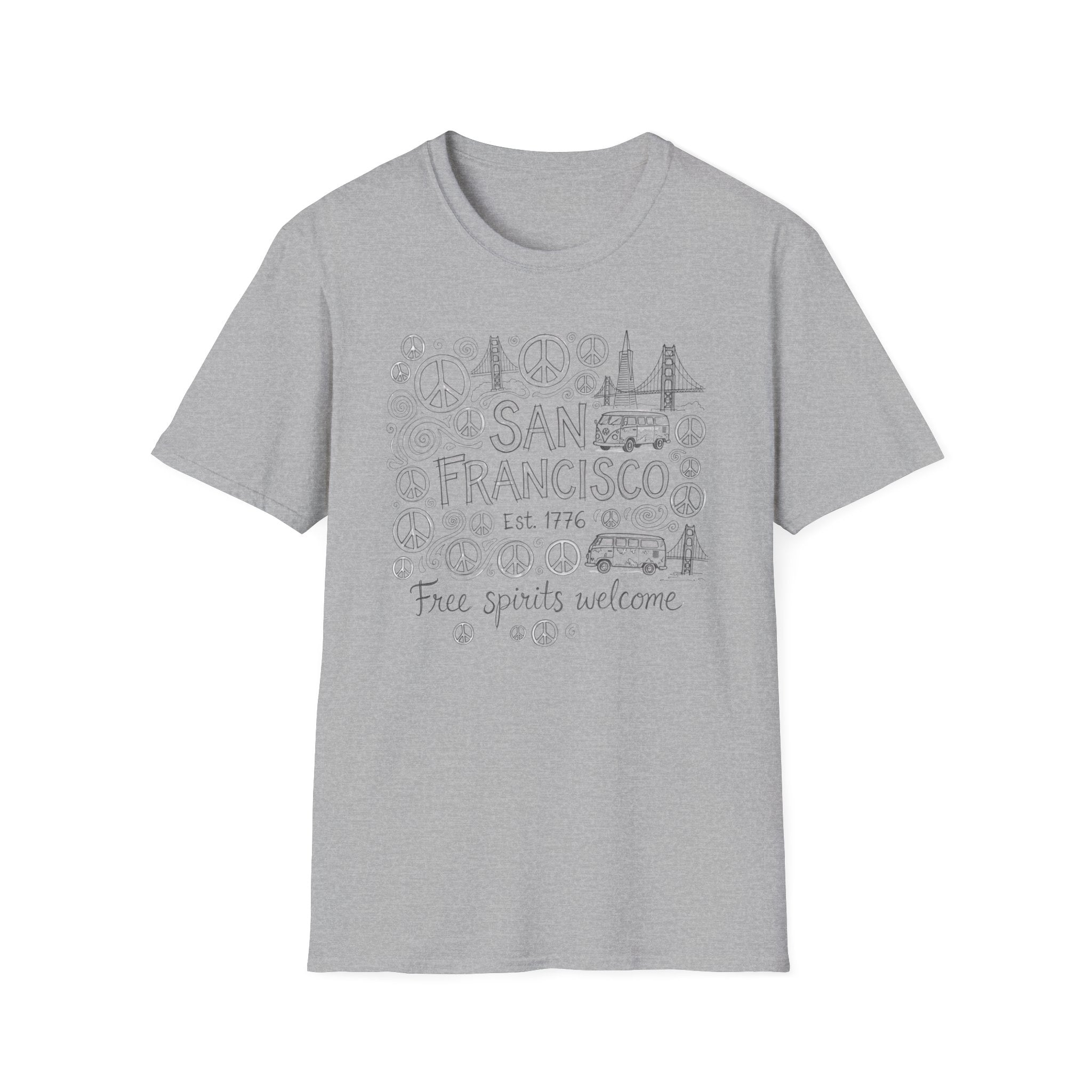 San Francisco Doodle T-Shirt – 'Free Spirits Welcome' Vintage City Sketch Tee