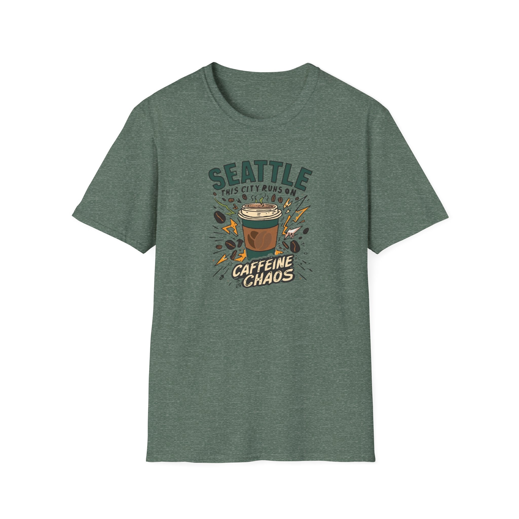 Seattle Caffeine Chaos T-Shirt – This City Runs on Coffee Graphic Tee