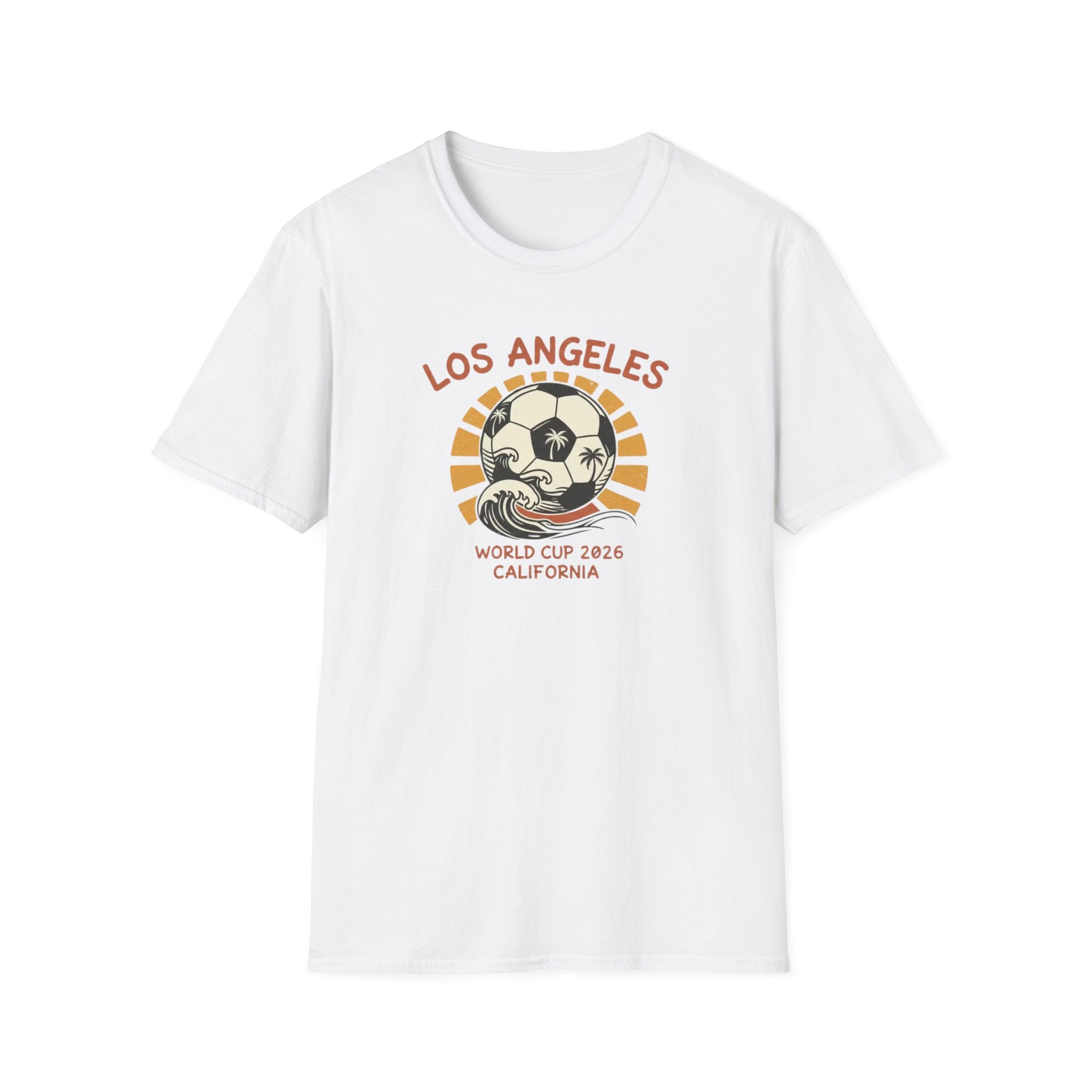 Los Angeles World Cup 2026 Soccer T-Shirt — Retro Sunset Ball Design