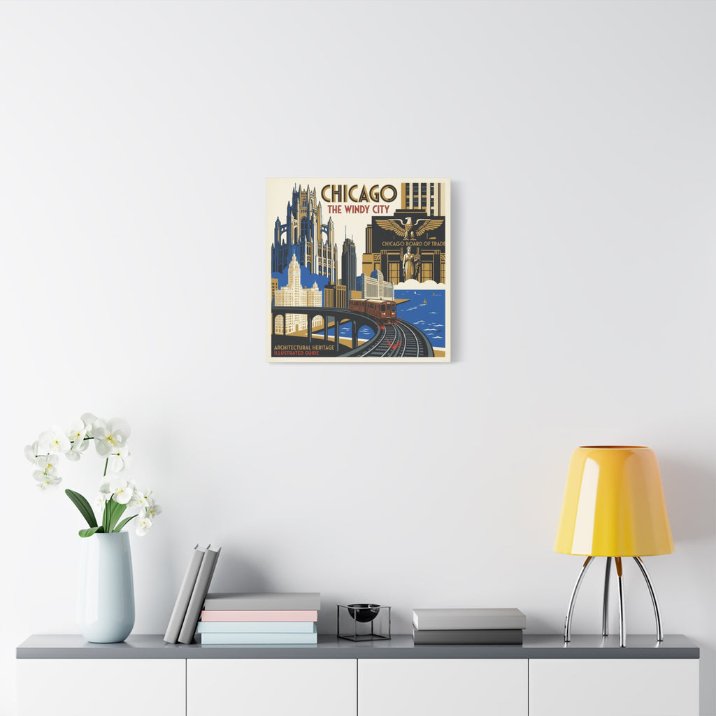 Chicago Vintage Travel Canvas – “Chicago The Windy City” Stretched Wall Art