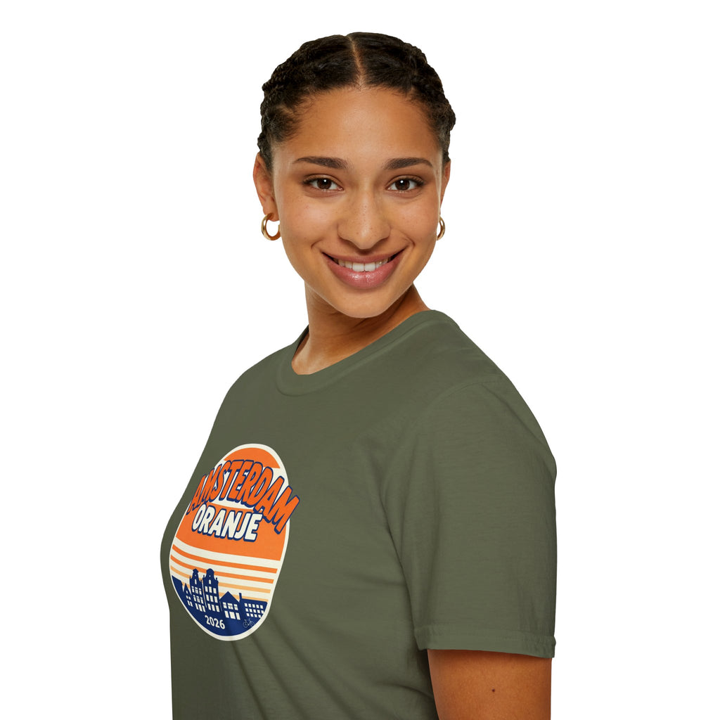 Amsterdam Oranje Vintage Skyline T-Shirt — 2026 Dutch Pride Tee