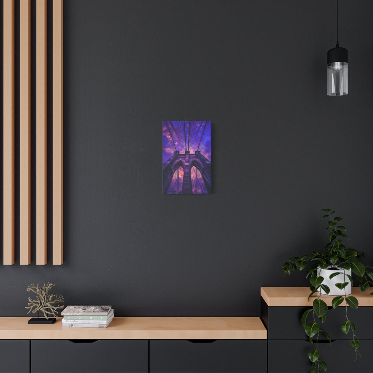 Brooklyn Bridge Sunset Canvas — Purple Sky Stretched Wall Art