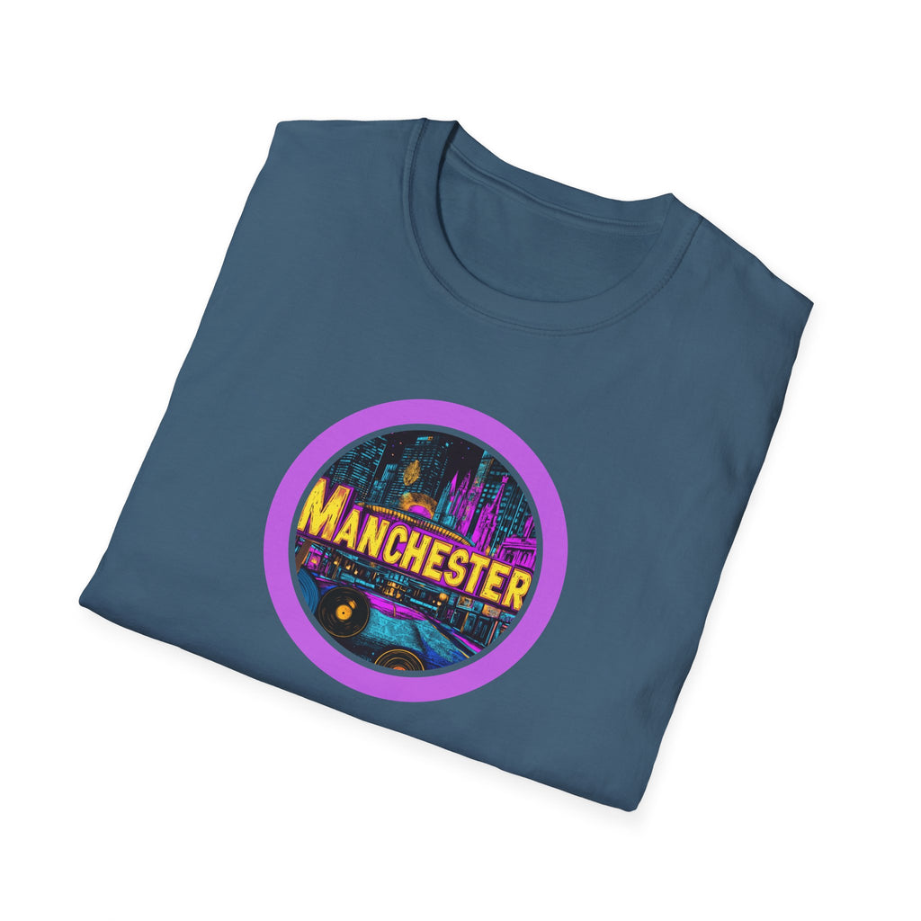 Manchester neon cityscape T-Shirt | retro skyline badge