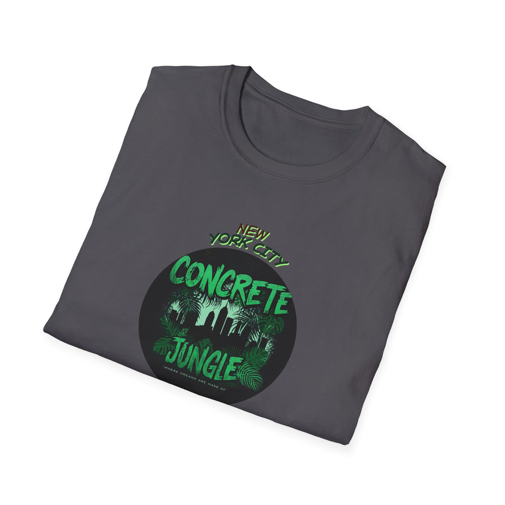 New York City Concrete Jungle T-Shirt | Skyline Silhouette, Green Badge