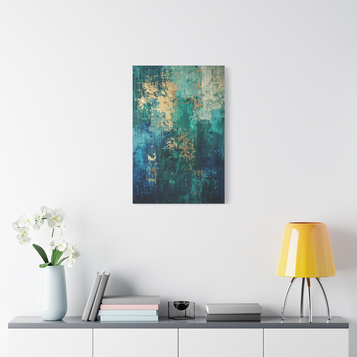 Abstract Teal & Gold Canvas Art  inspired by Vienna – Modern Stretched Wall Art